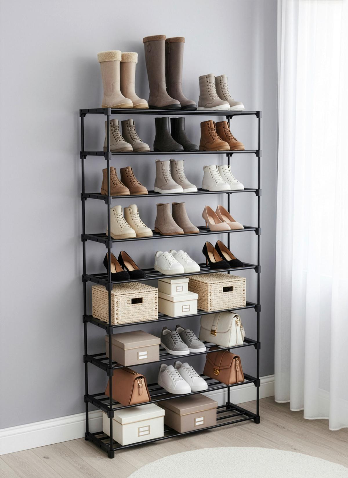 Etajeră încălțăminte GRANDO - negru, Konventionell, plastic/metal (94/194/30cm) - Based