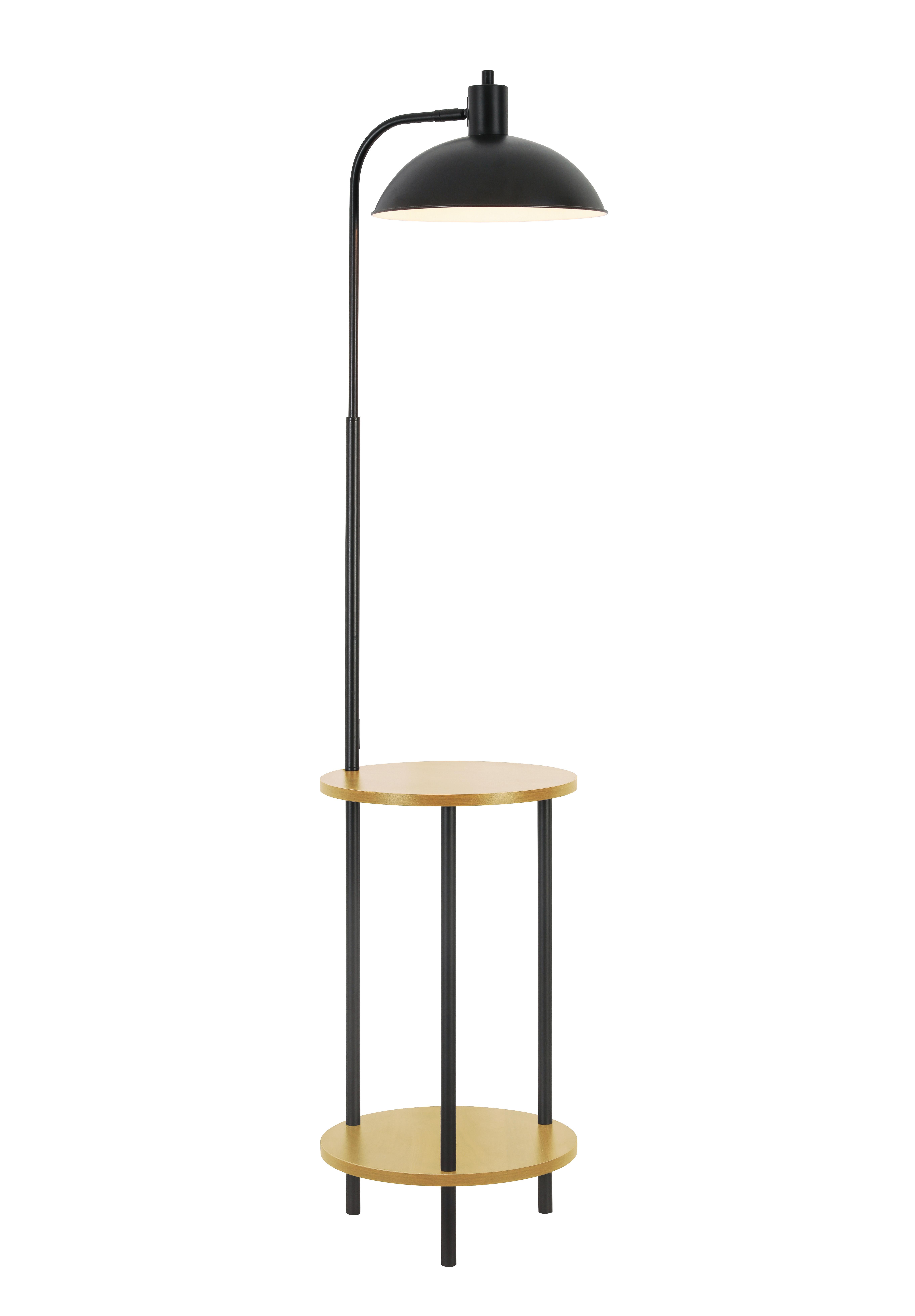 Stehleuchte Tablem in Schwarz/Eiche max. 40 Watt - Eichefarben/Schwarz, MODERN, Holz/Metall (33/146cm) - Premium Living