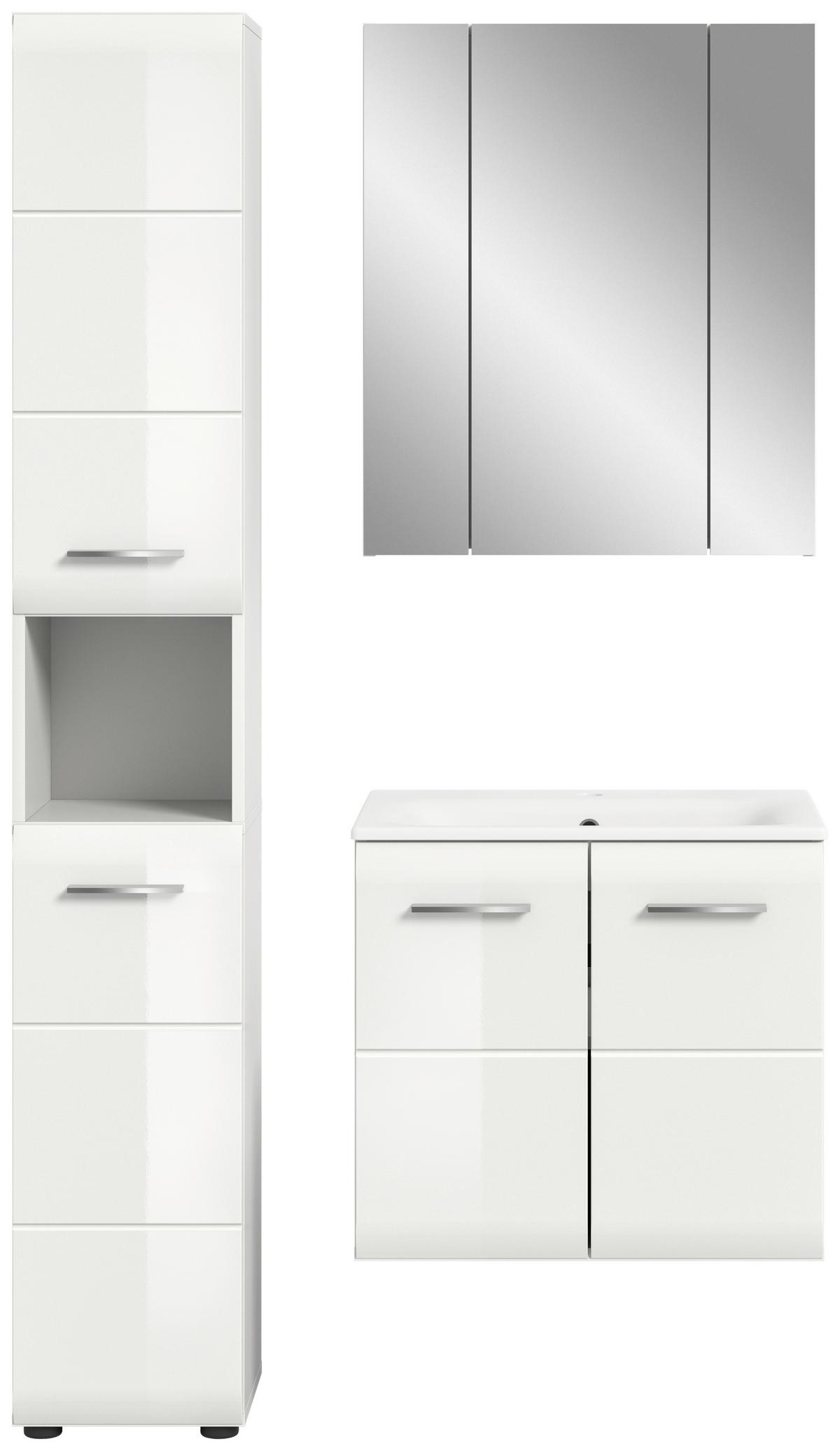 Badezimmer Ice 3-tlg. ca. 90 cm Weiß - Weiß Hochglanz/Silberfarben, MODERN, Keramik/Holzwerkstoff - MID.YOU