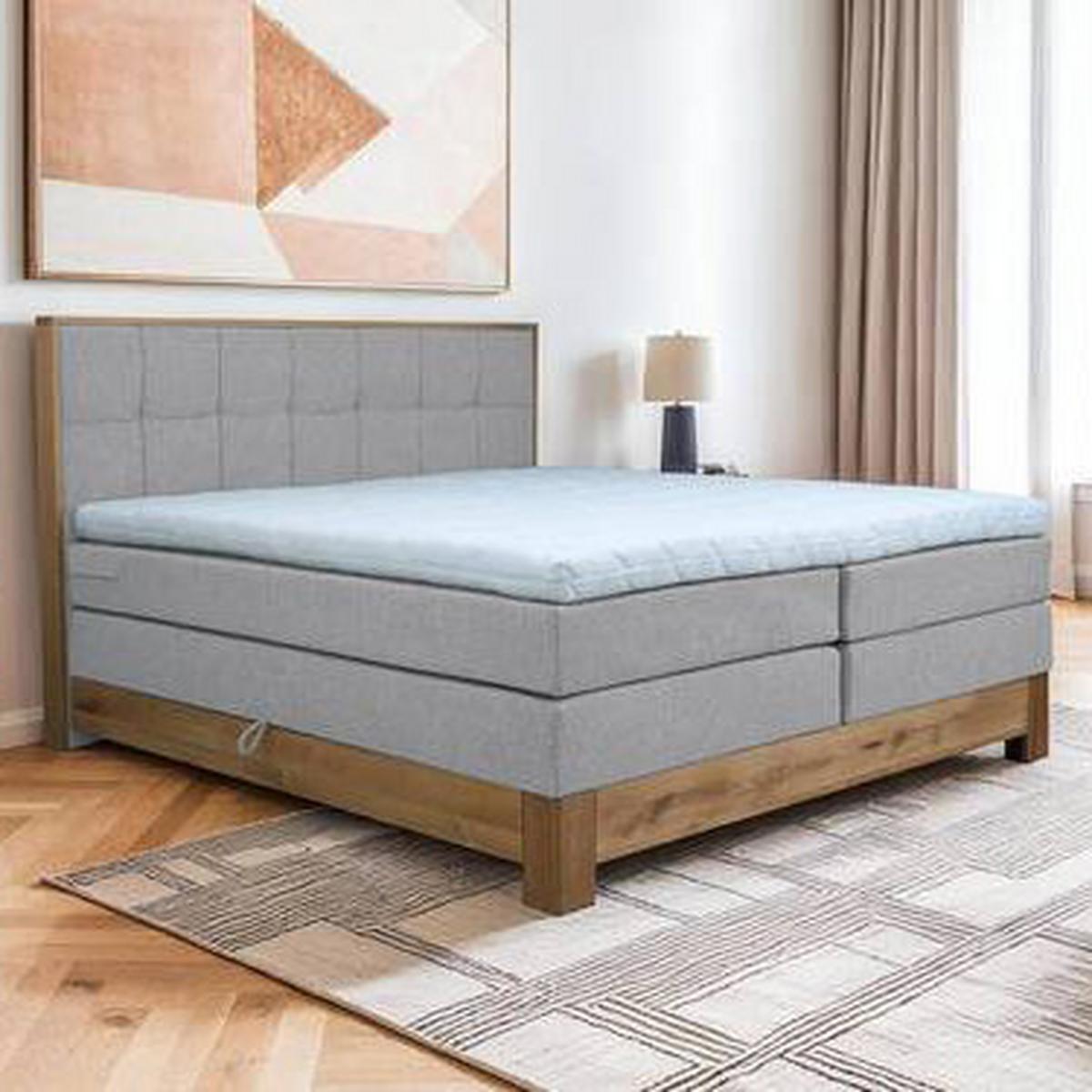 Boxspringbett Cloud Hellgrau ca. 160x200cm - Eichefarben/Hellgrau, KONVENTIONELL, Holz/Holzwerkstoff (160/200cm) - Premium Living