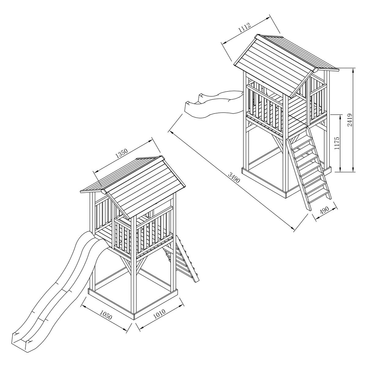 SPIELTURM A025.120.91 - Braun/Weiß, KONVENTIONELL, Holz/Kunststoff (111,2/241,9/349cm) - Ambia Garden