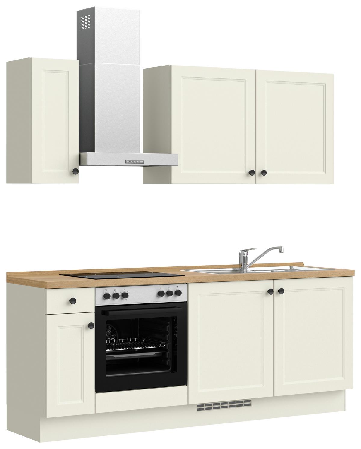 Küchenblock Cascada Low m. Geräten Weiß - Eichefarben/Schwarz, MODERN, Holzwerkstoff/Metall (210cm) - Nobilia