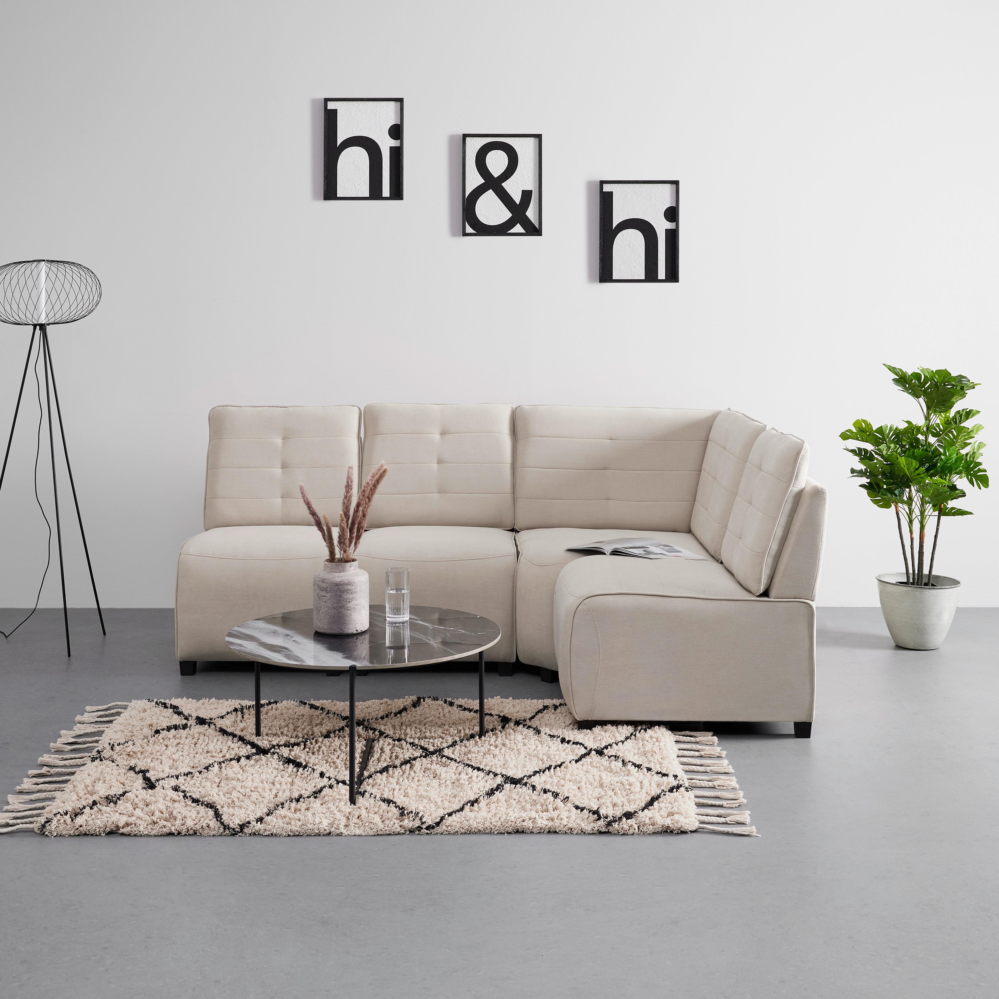 Wohnlandschaft Victoire Creme Webstoff - Beige, MODERN, Holz/Kunststoff (215/90/83cm) - Bessagi Home