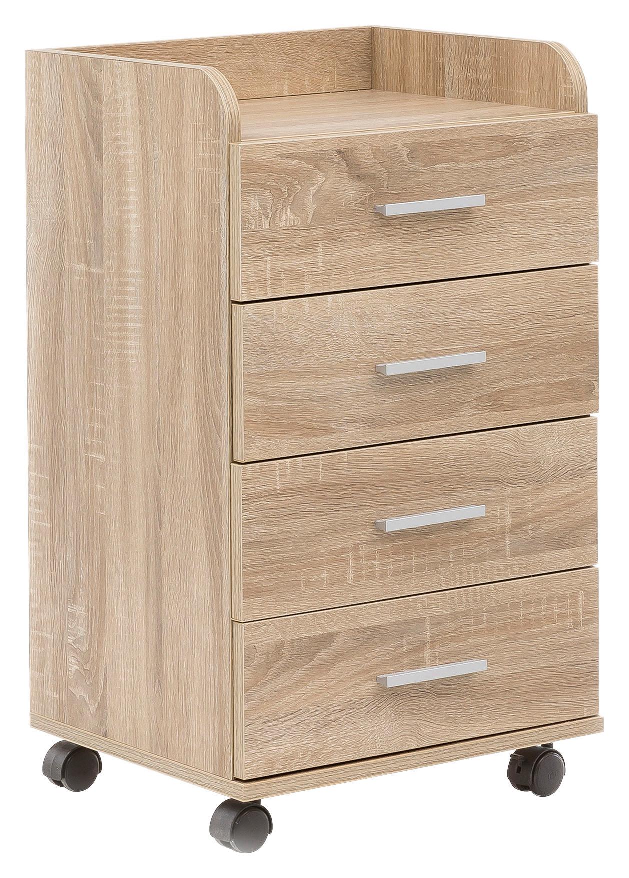 Predalnik Na Kolescih Rollcontainer - srebrne barve/barve hrasta, Konvencionalno, kovina/umetna masa (40/70,5/33cm) - MID.YOU