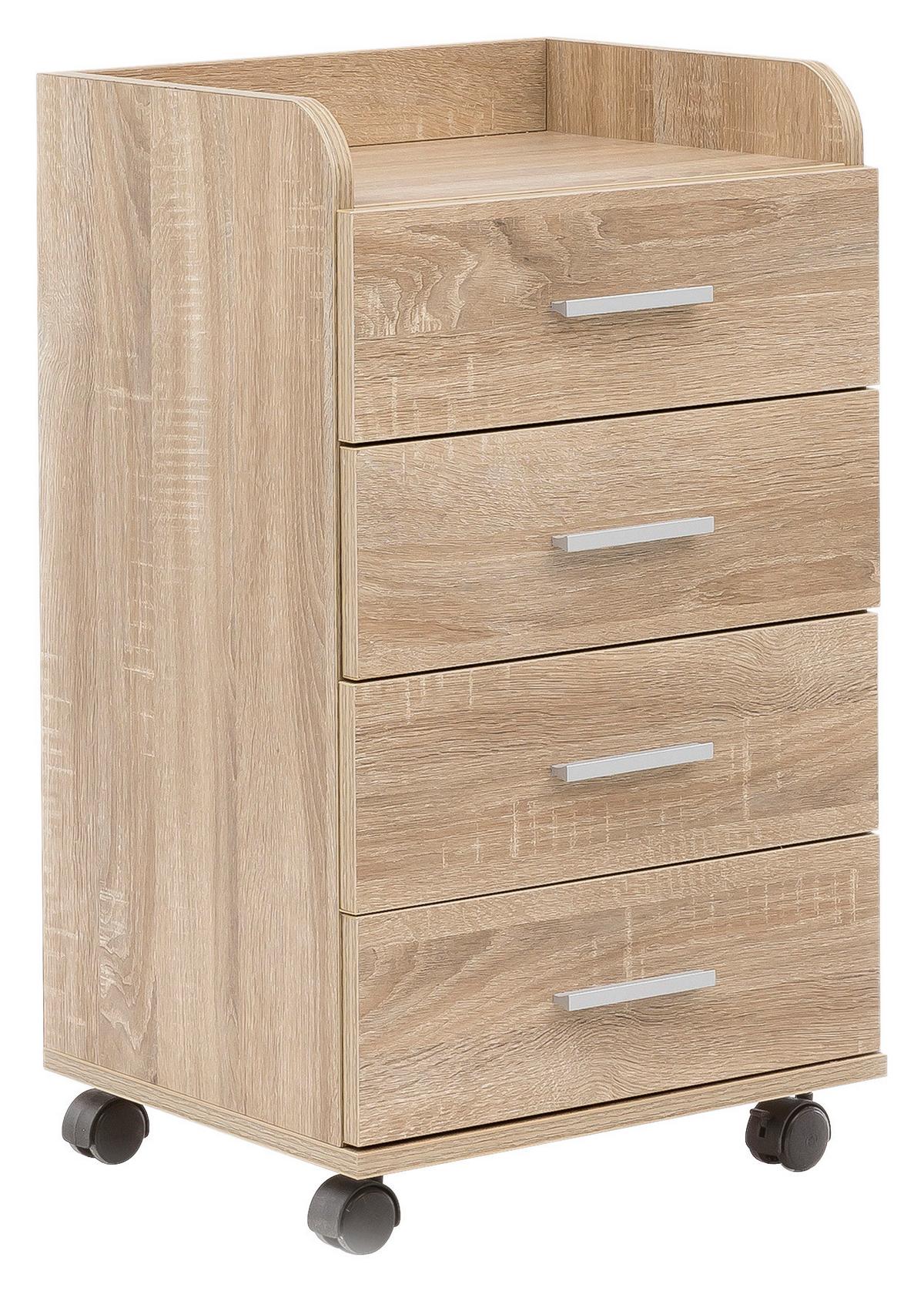 Predalnik Na Kolescih Rollcontainer - srebrne barve/barve hrasta, Konvencionalno, kovina/umetna masa (40/70,5/33cm) - MID.YOU