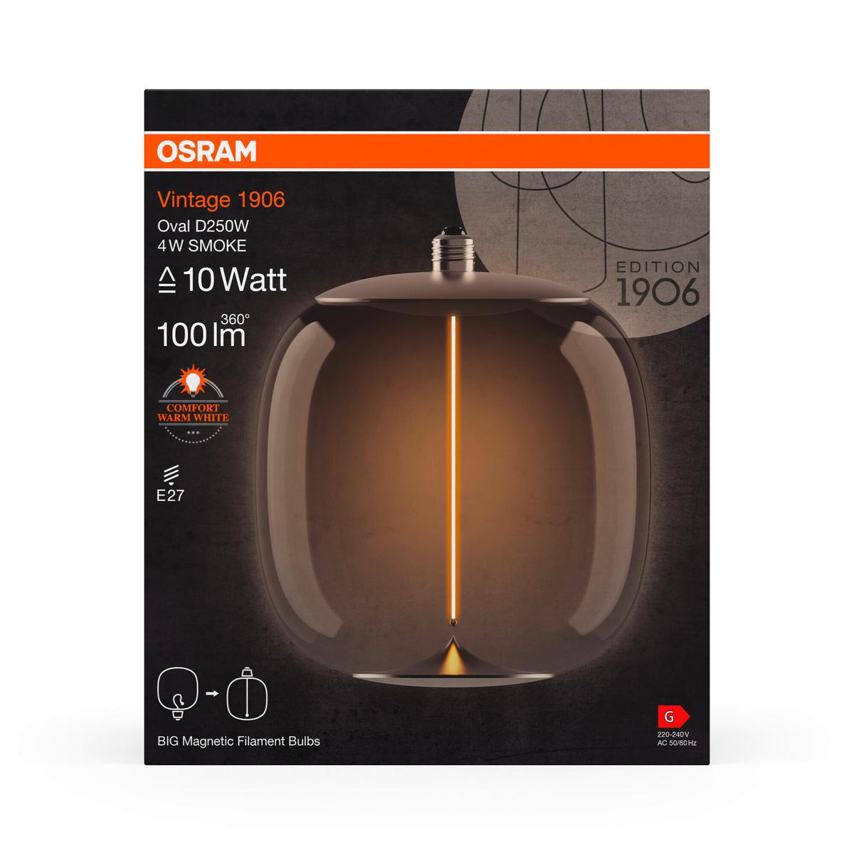 ŻARÓWKA LED VINTAGE 1906 BIG OVAL 10 FILAM - kolor jesionowy, Konventionell, tworzywo sztuczne (25/30cm) - Ledvance