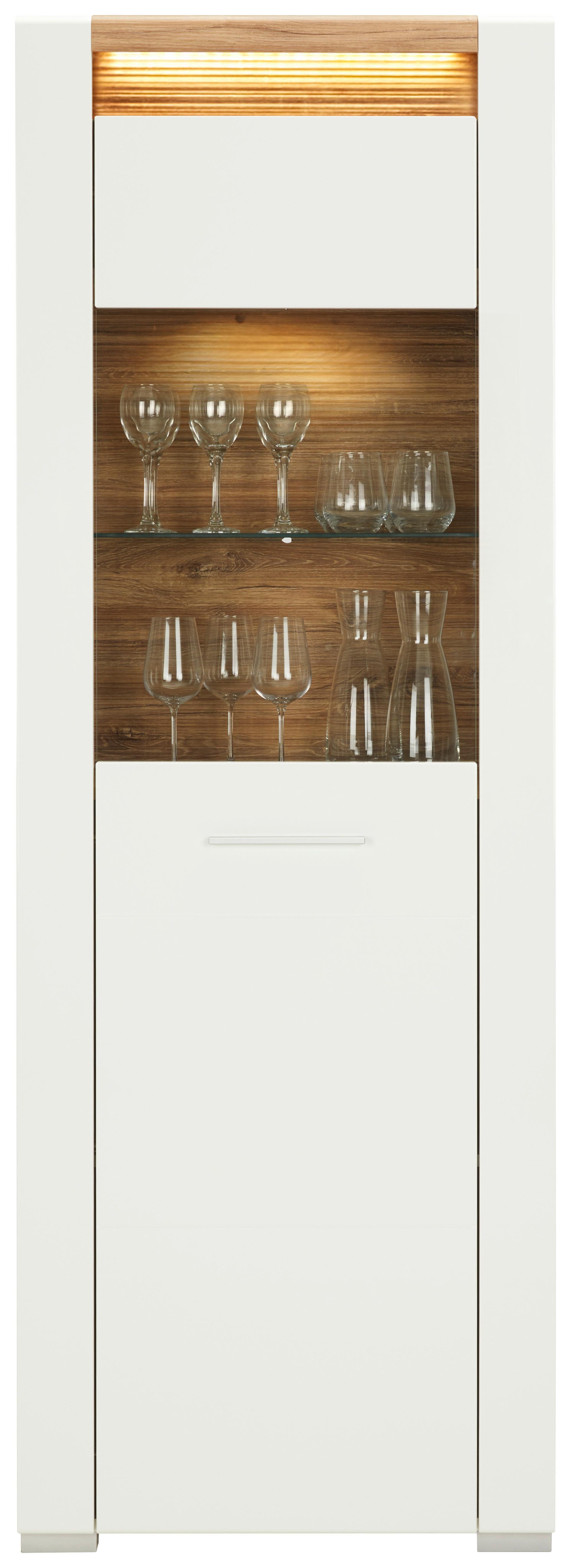 Vitrine in Weiss Hochglanz - Chromfarben/Weiss, Modern, Glas/Holzwerkstoff (70/201/40cm) - Modern Living