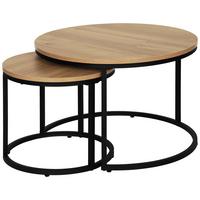 Set masuțe cafea 2/1 CASPER - culoare lemn stejar/negru, Modern, metal/material pe bază de lemn (60-40/40-35/60-40cm) - Modern Living
