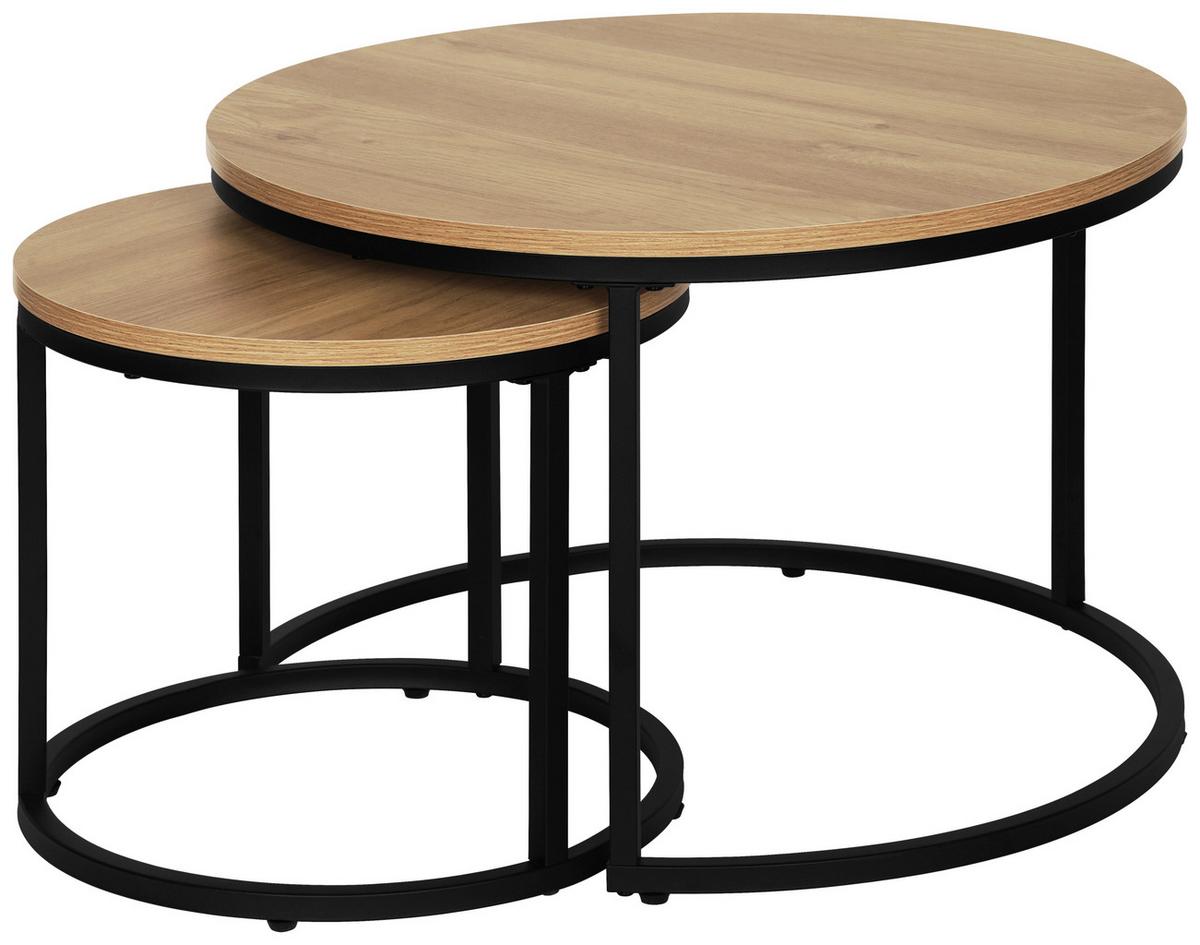 Set masuțe cafea 2/1 CASPER - culoare lemn stejar/negru, Modern, metal/material pe bază de lemn (60-40/40-35/60-40cm) - Modern Living