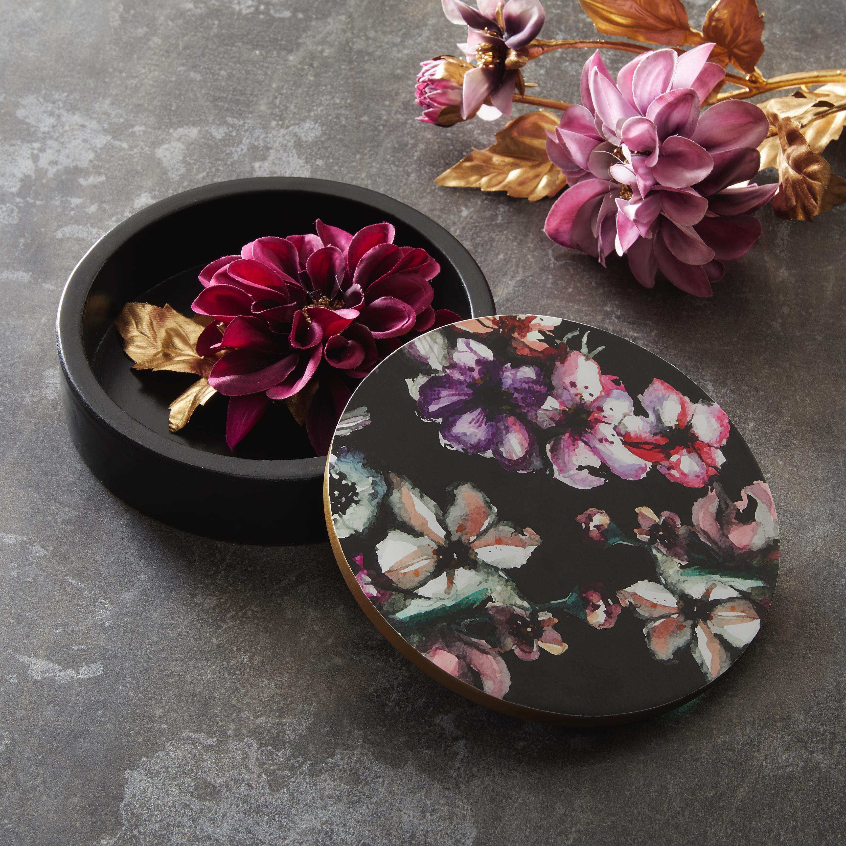 Dekobox mit Blumenmotiv Ø ca. 19x6cm - Goldfarben/Multicolor, Holzwerkstoff (19/6cm) - Mömax modern living