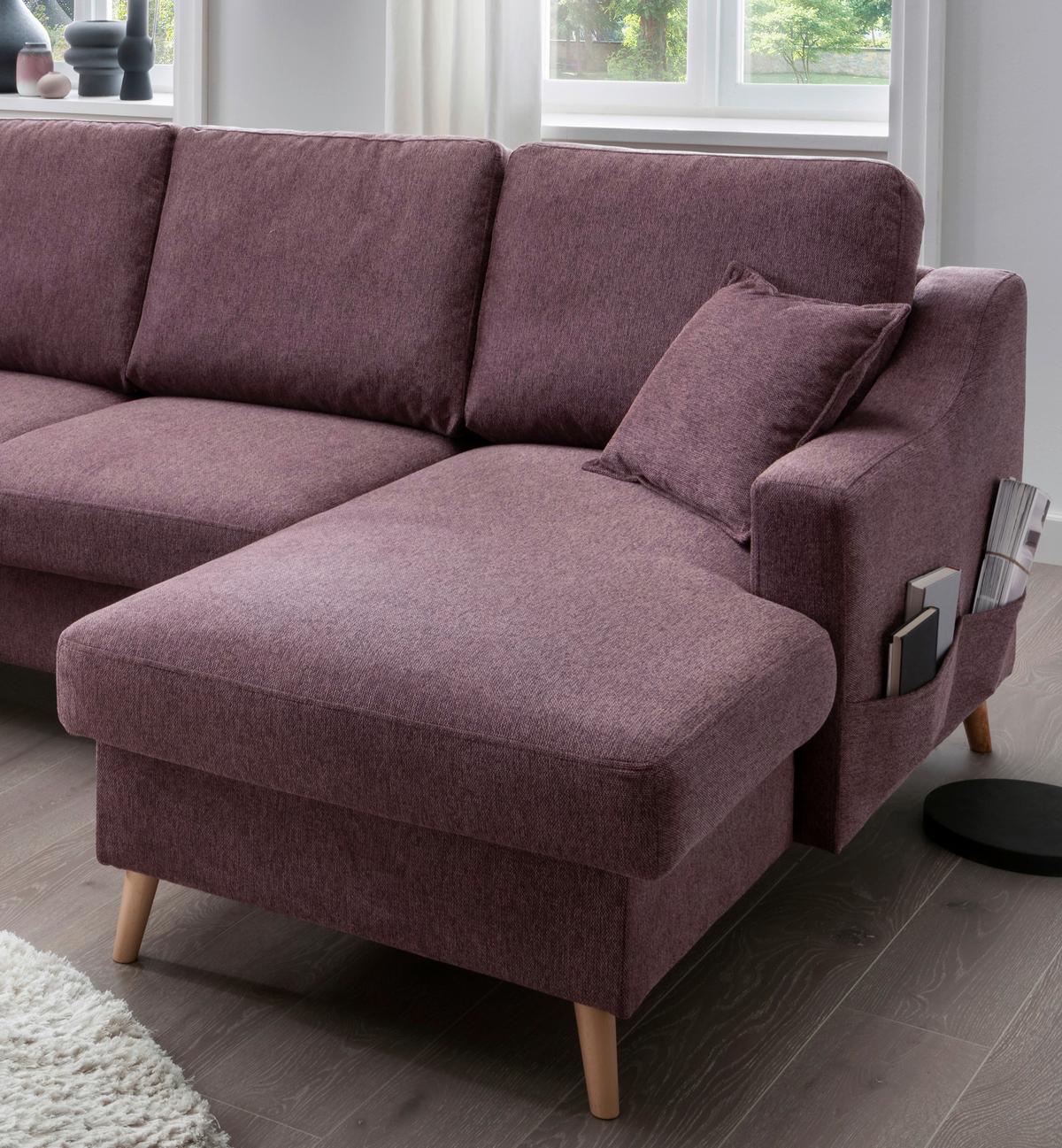 Wohnlandschaft Valentina Bordeaux Struktur - Bordeaux/Naturfarben, KONVENTIONELL, Holz/Textil (200/301/150cm) - P & B