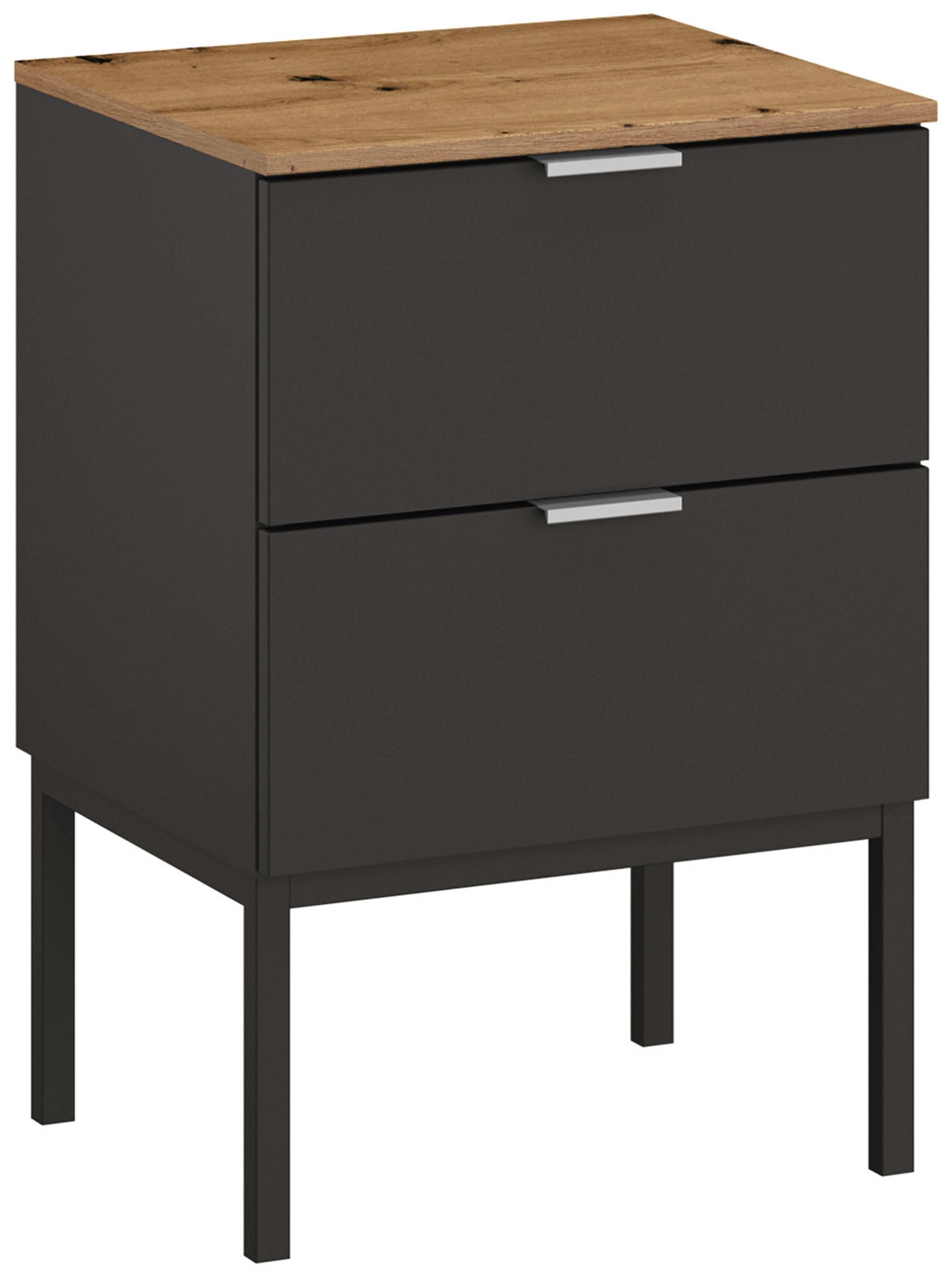 Nočna Omarica Lima, Barva Grafita, Barva Hrasta - barve aluminija/barve grafita, Trend, kovina/leseni material (40/68/42cm) - Stylife