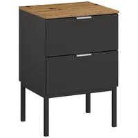 Nočna Omarica Lima, Barva Grafita, Barva Hrasta - barve aluminija/barve grafita, Trend, kovina/leseni material (40/68/42cm) - Stylife