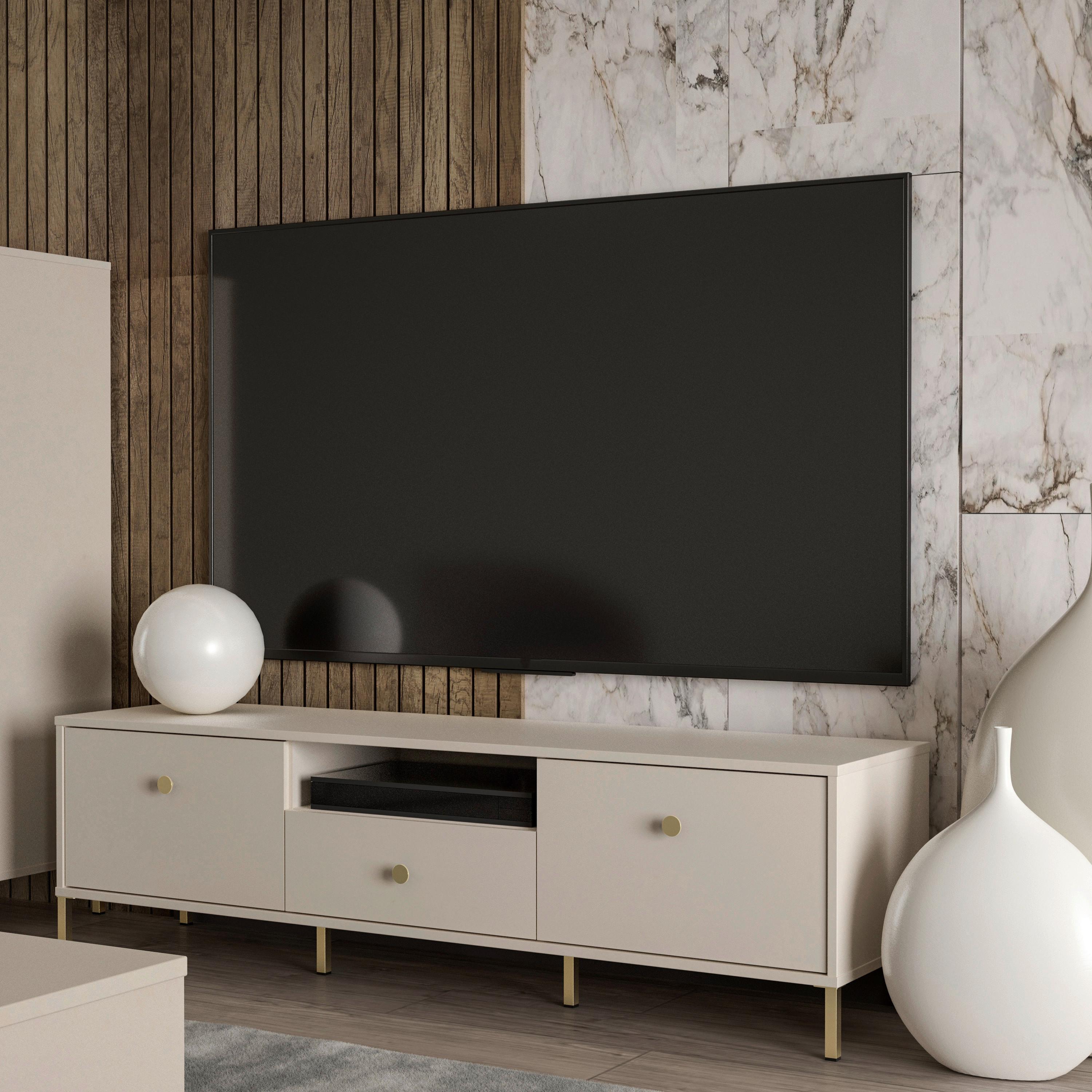 Tv Komoda Salvatrice - boje pijeska/zlatne boje, Moderno, drvni materijal/metal (168,4/48/41,5cm) - Modern Living