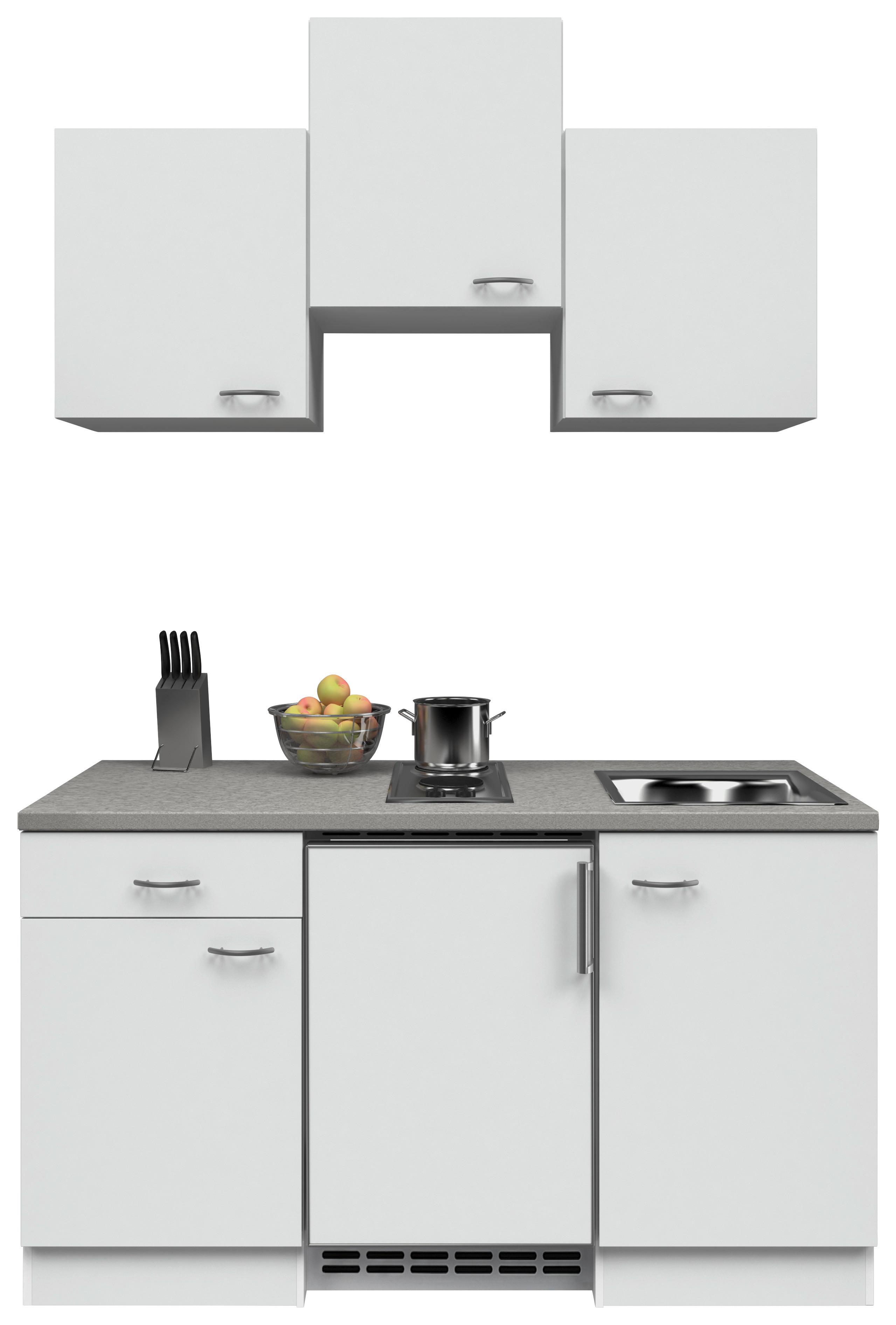 Miniküche Wito m. Geräten ca. 150cm Weiß - Edelstahlfarben/Hellgrau, MODERN, Holzwerkstoff/Kunststoff (150cm) - FlexWell