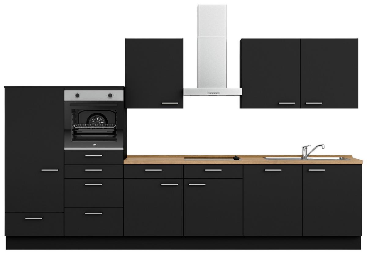 Küchenblock Touch Low m. Geräten Schwarz - Edelstahlfarben/Eichefarben, MODERN, Holzwerkstoff/Metall (360cm) - Nobilia