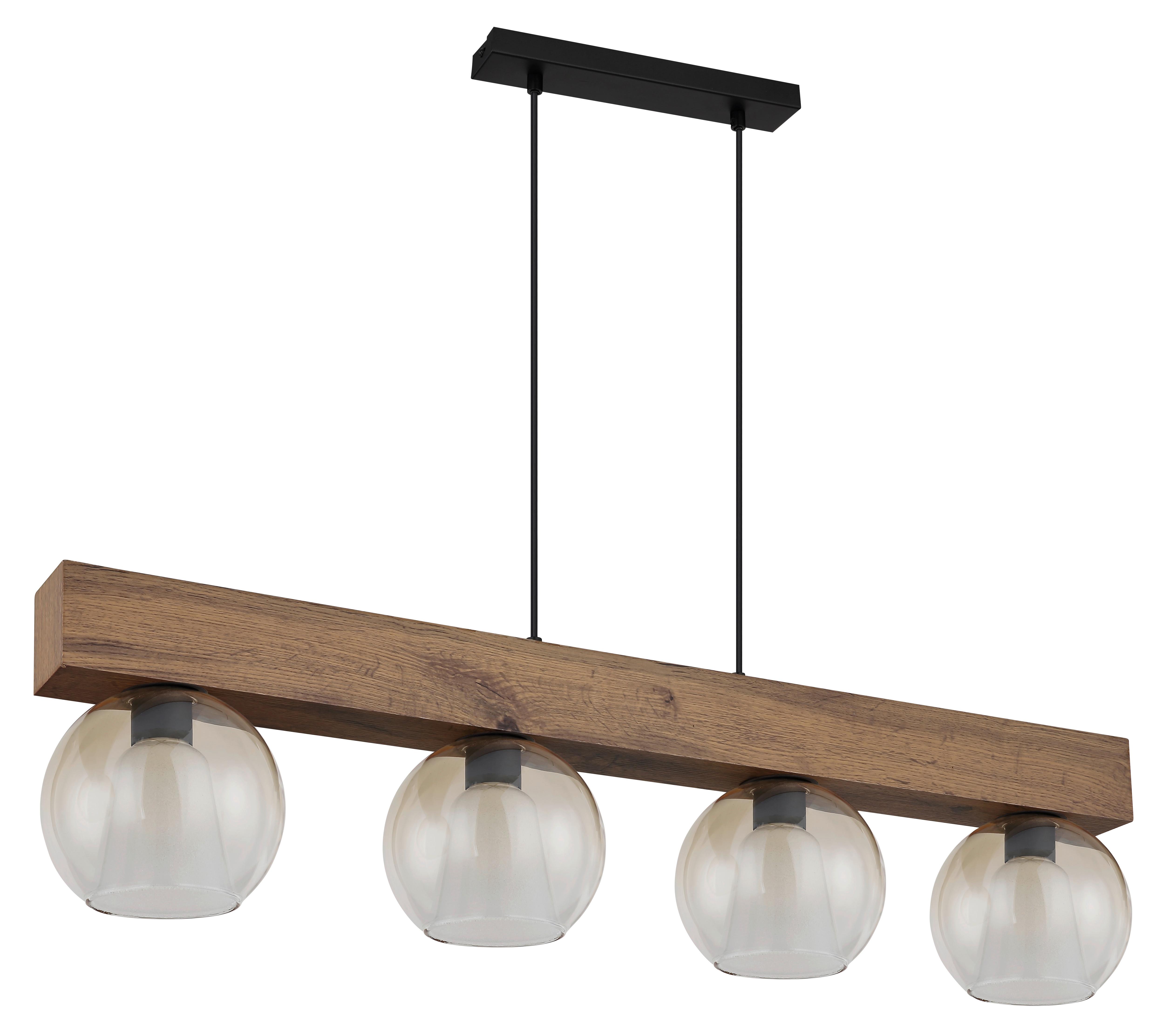 HÄNGELEUCHTE 15773-4H BARRY I - Klar/Dunkelbraun, Basics, Glas/Holzwerkstoff (100/18/120cm) - Globo