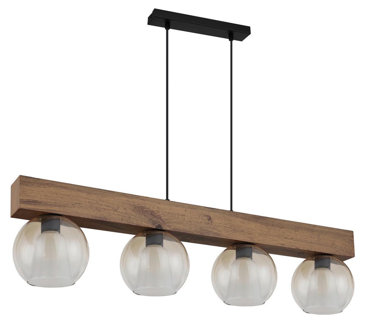 HÄNGELEUCHTE 15773-4H BARRY I - Klar/Dunkelbraun, Basics, Glas/Holzwerkstoff (100/18/120cm) - Globo