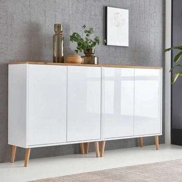 Sideboard Mailand Set 2 Weiß/Eiche - Weiß Hochglanz/Weiß, MODERN, Holz/Holzwerkstoff (158/86/33cm) - MID.YOU