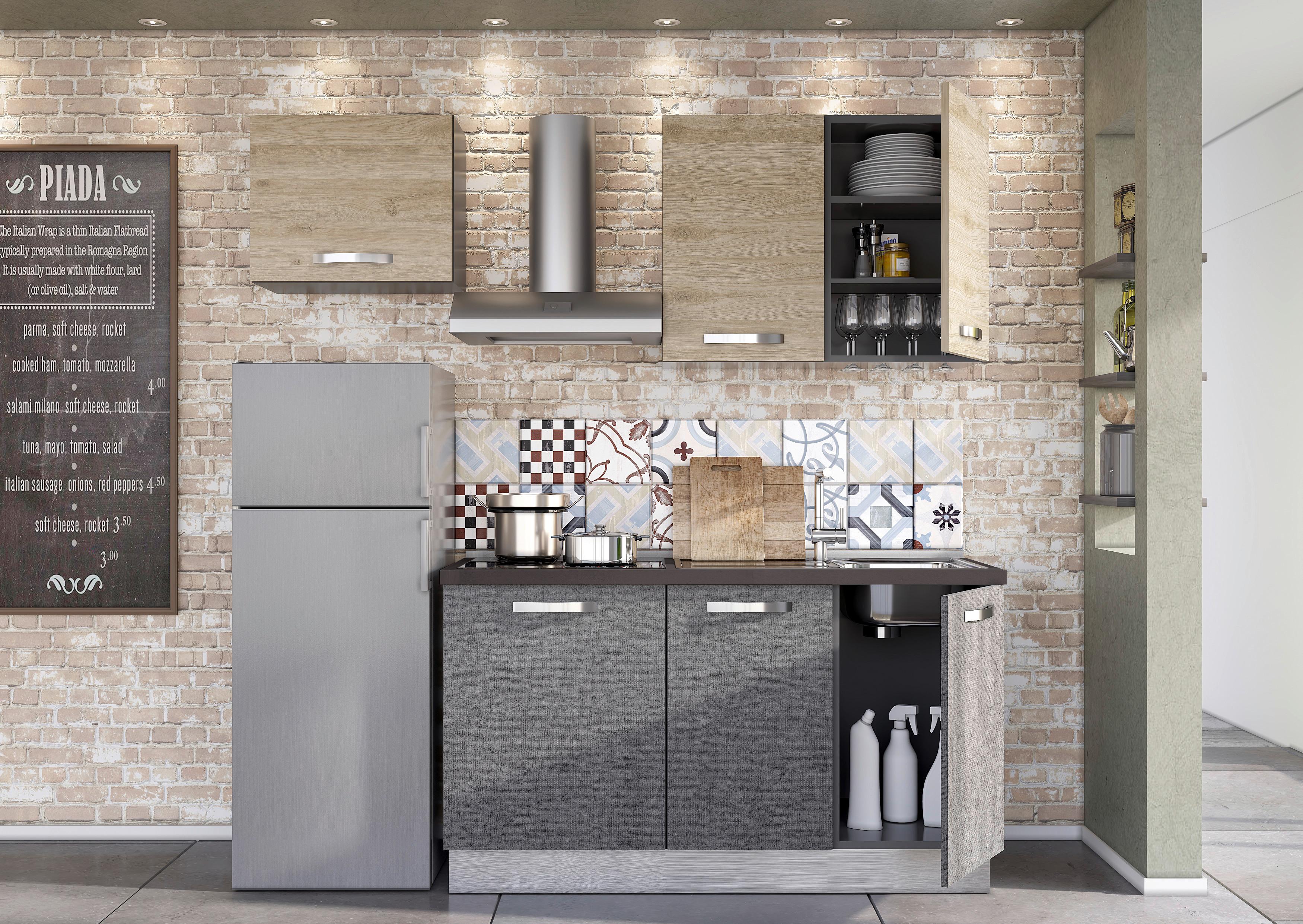 Blok Kuhinja S Aparatima Star - siva/boje hrasta, Moderno, drvni materijal/metal (210/216/60cm) - Mömax