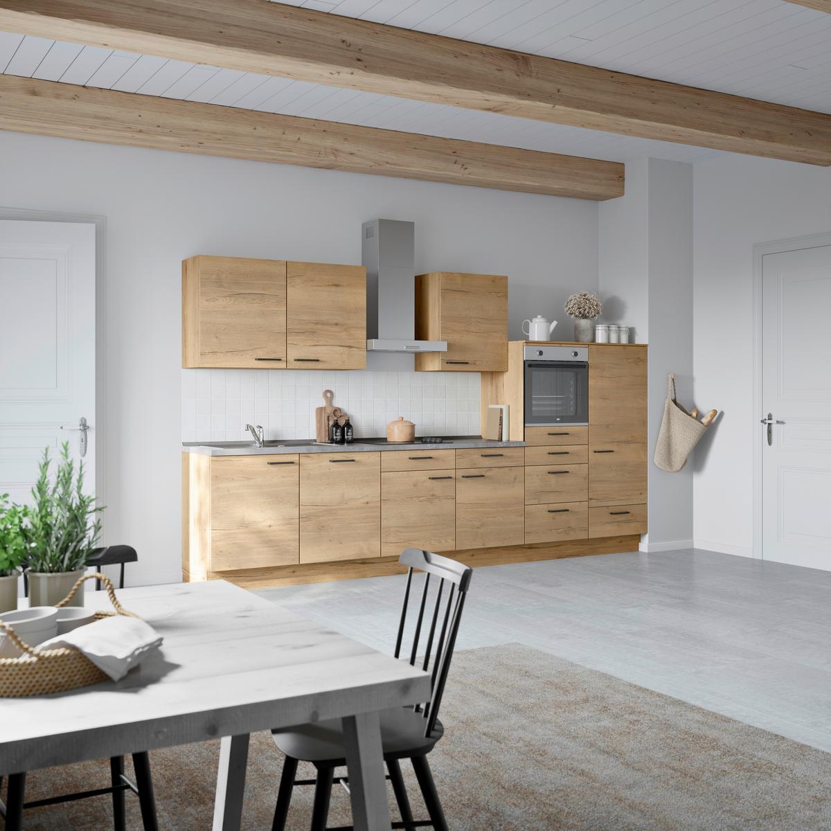 Küchenblock Structura Low m. Geräten Eiche - Schieferfarben/Eichefarben, MODERN, Holzwerkstoff/Metall (360cm) - Nobilia