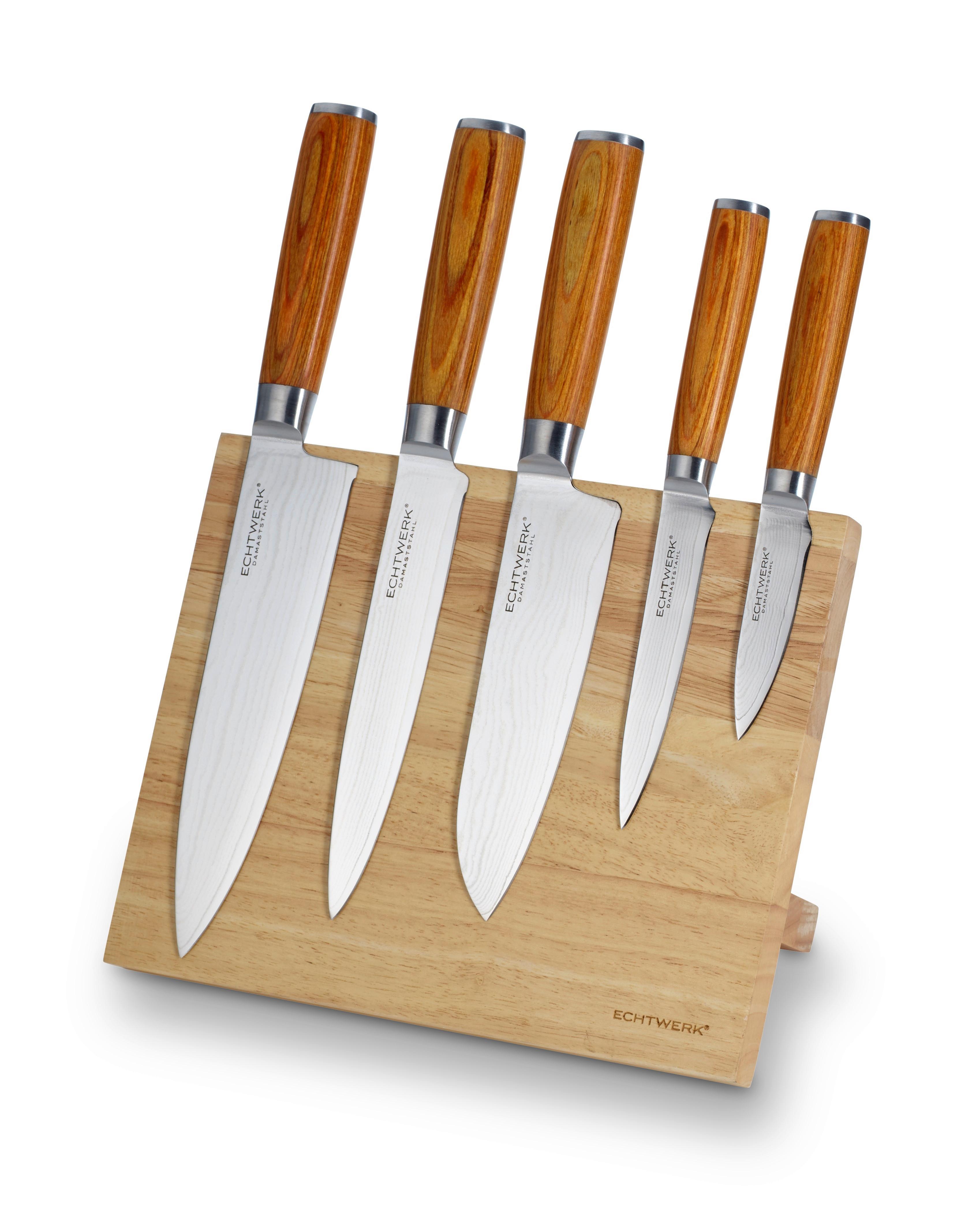 Messerset Damaszener Braun/Silber 6-teilig - Silberfarben/Bernsteinfarben, Basics, Holz/Metall - Echtwerk