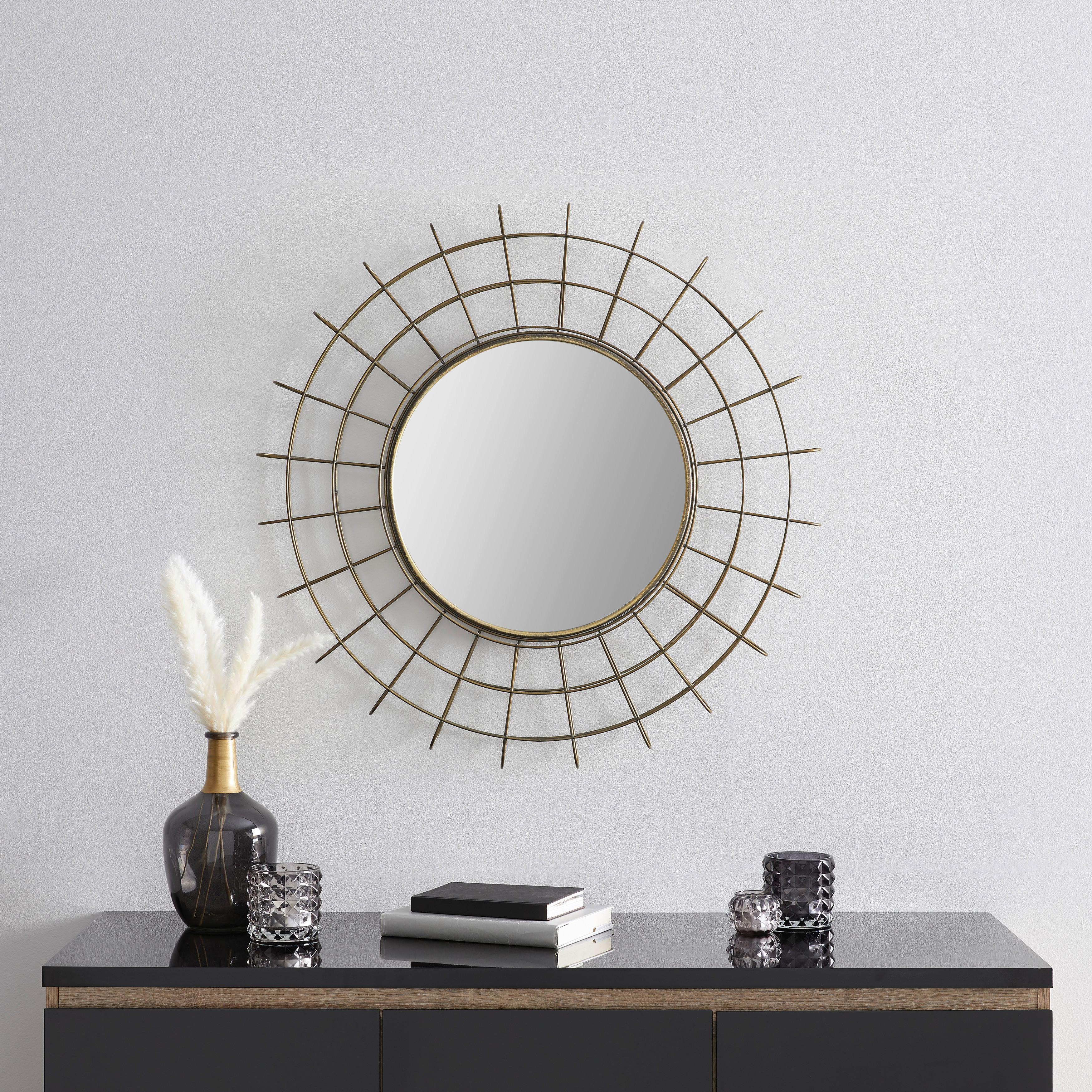 Spiegel "Miranda" Ø ca.76cm, messing - Messingfarben/Silberfarben, MODERN, Glas/Holzwerkstoff (76cm) - Bessagi Home