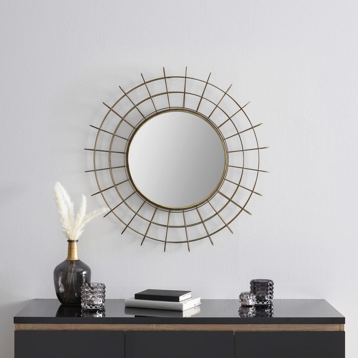 Spiegel "Miranda" Ø ca.76cm, messing - Messingfarben/Silberfarben, MODERN, Glas/Holzwerkstoff (76cm) - Bessagi Home