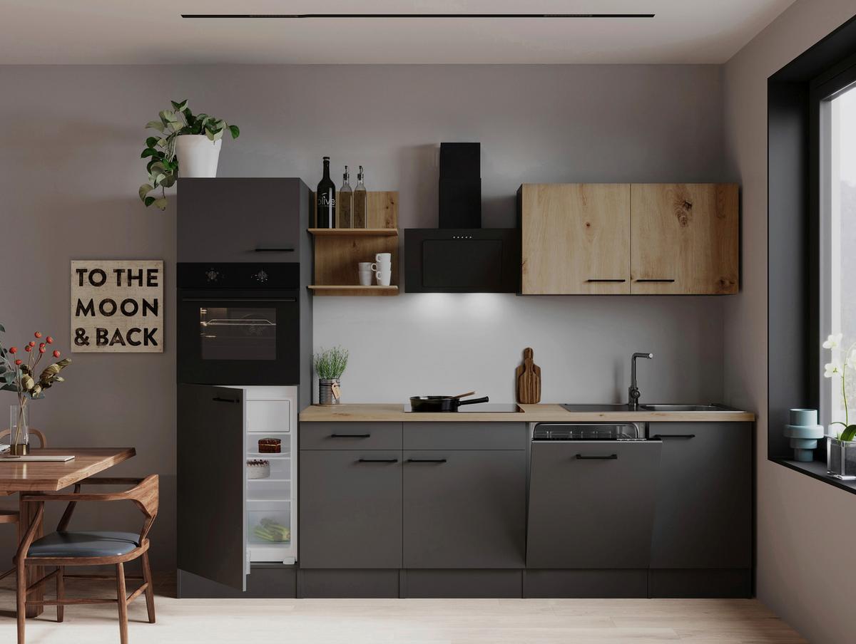 Küchenblock Oliver m. Geräten Grau - Eiche Artisan/Grau, Trend, Holzwerkstoff/Metall (280cm) - Respekta