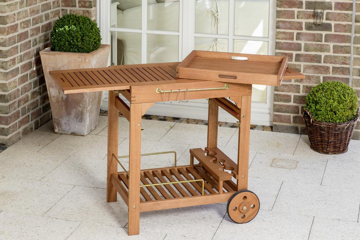 Garten-Servierwagen aus Eukalyptus, natur - Naturfarben, KONVENTIONELL, Holz/Metall (75/75/84cm) - Gardenson