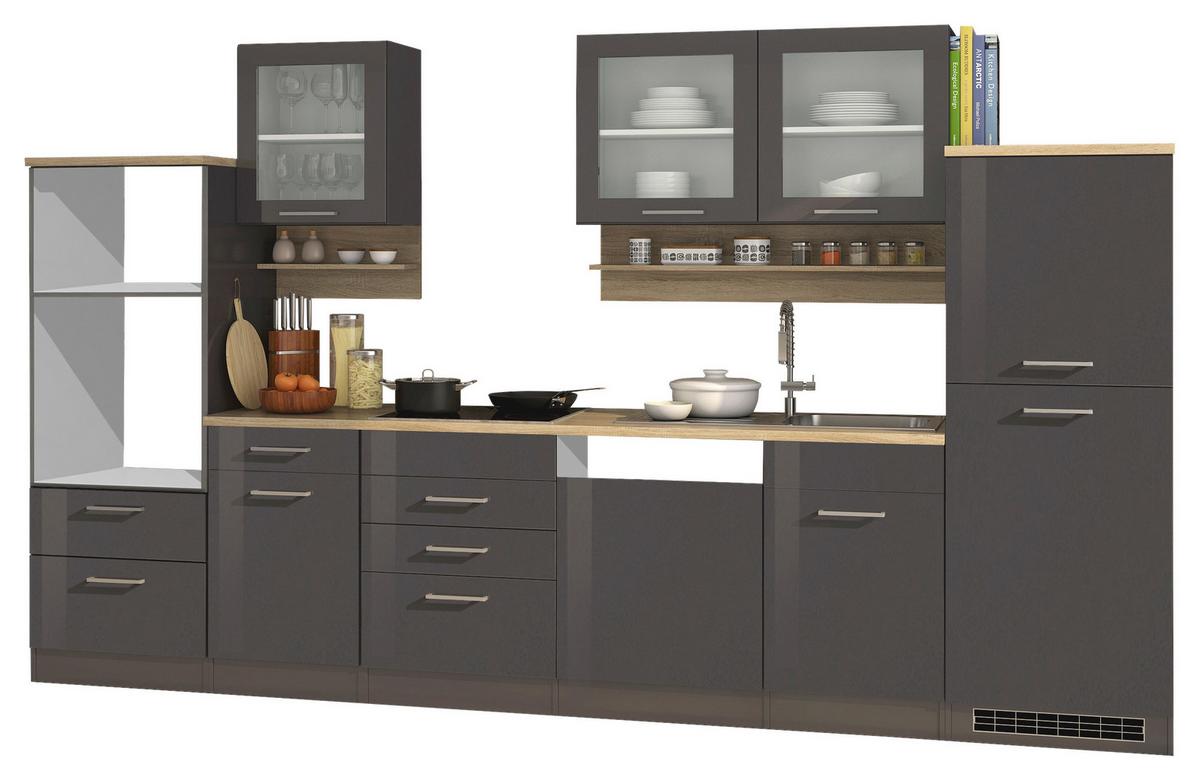 Küchenleerblock Mailand o. Geräte Graphitfarben - Silberfarben/Graphitfarben, MODERN, Glas/Holzwerkstoff (340cm) - Held