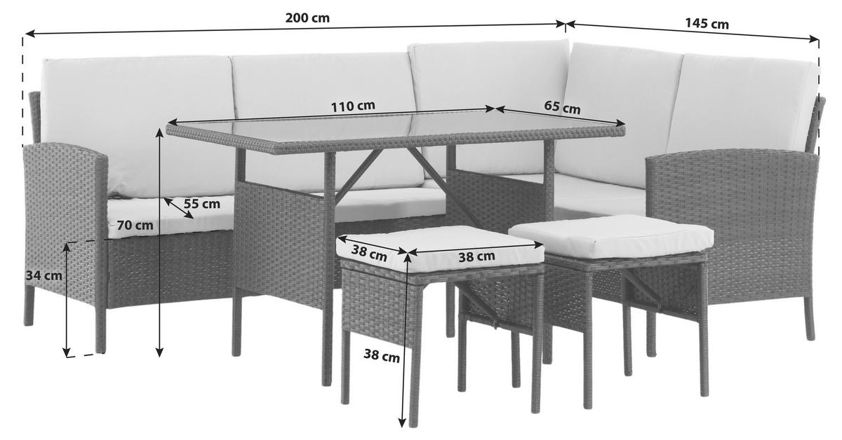 Dining-Loungeset Knock Grau/Schwarz - Schwarz/Grau, KONVENTIONELL, Kunststoff - Gardenson