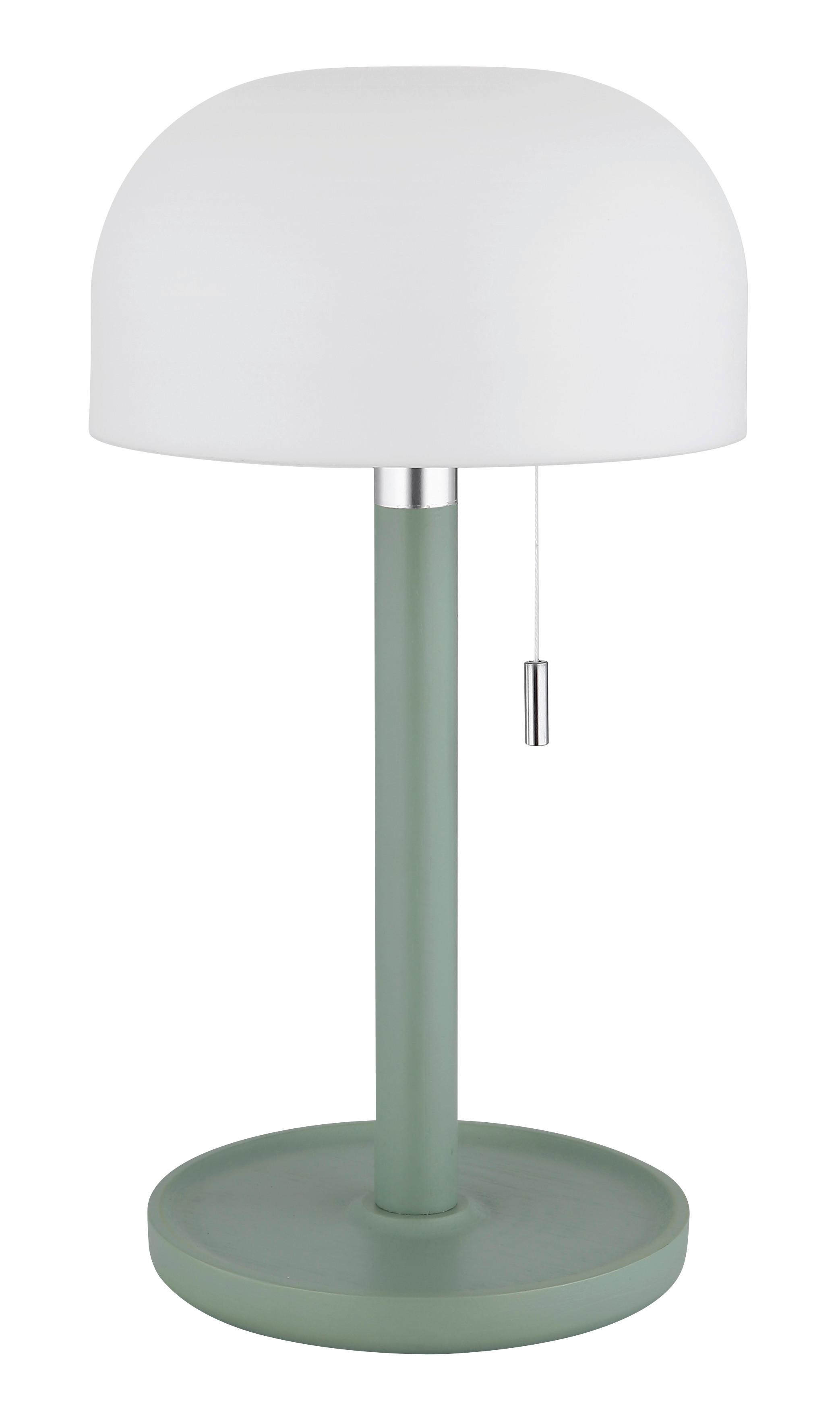 Akku-Tischleuchte Norman Grün/Weiß max. 1,5 Watt - Opal/Weiß, Trend, Holz/Kunststoff (15/28cm) - Globo