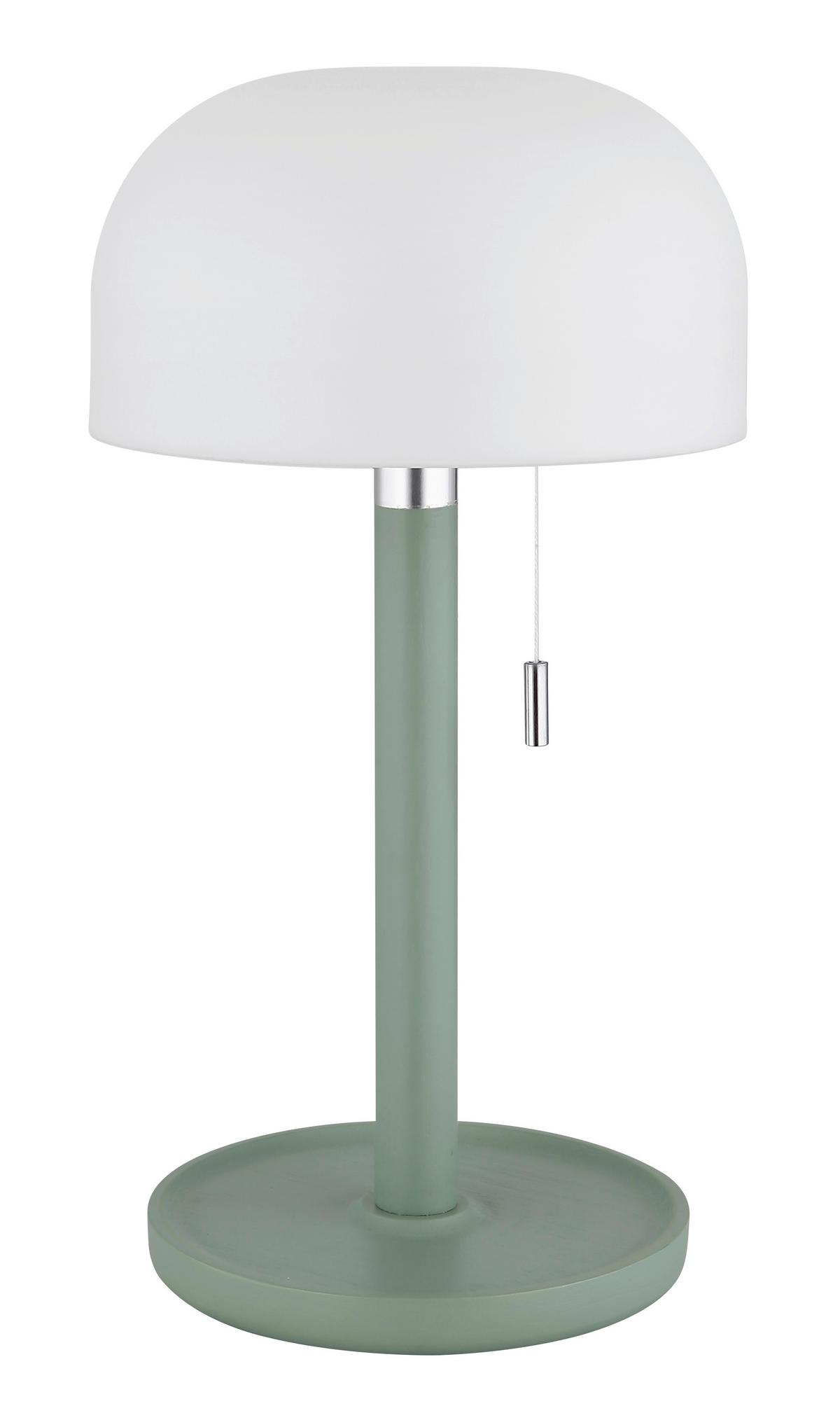 Akku-Tischleuchte Norman Grün/Weiß max. 1,5 Watt - Opal/Weiß, Trend, Holz/Kunststoff (15/28cm) - Globo