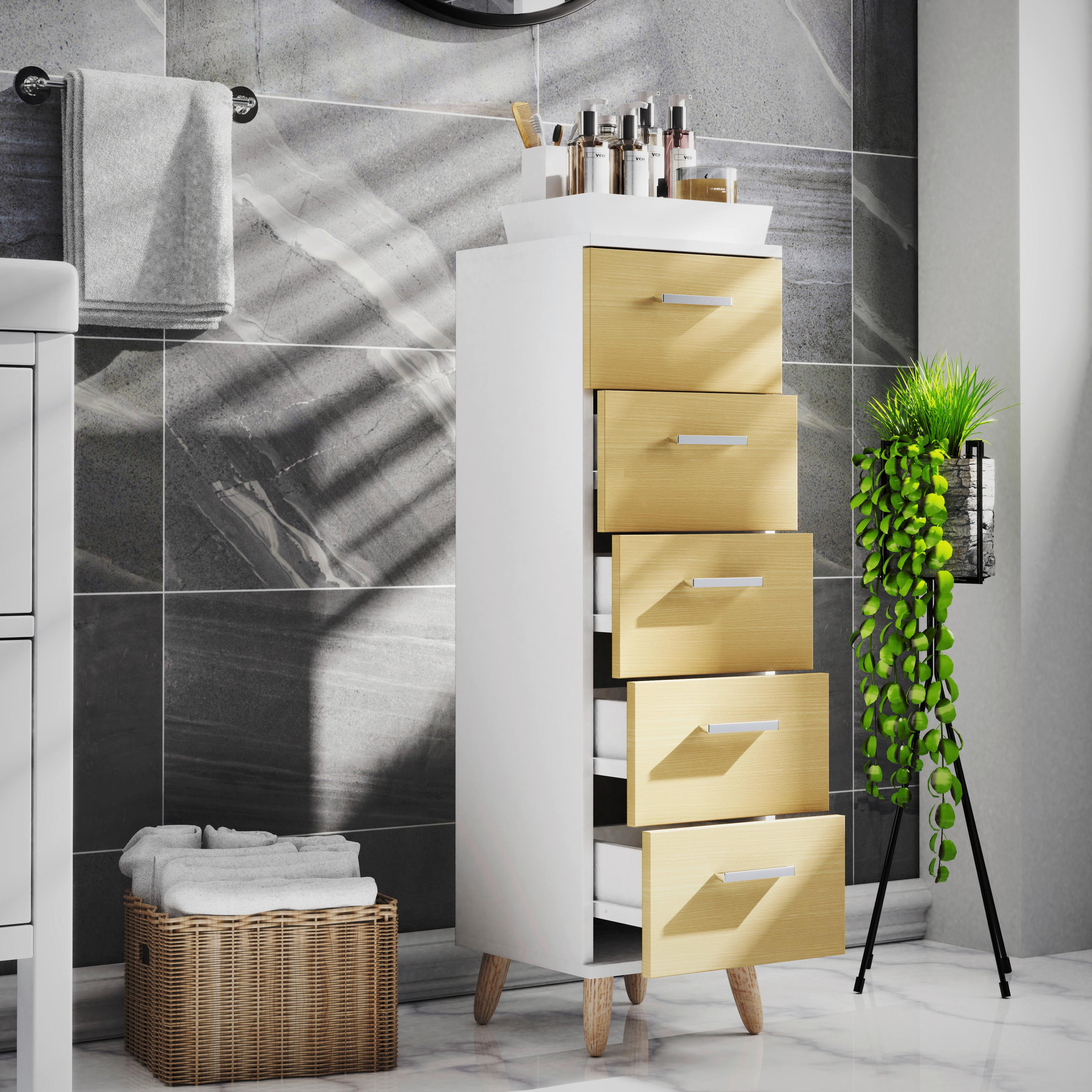 Midischrank Landos ca. 30x100 cm Honigeiche/Weiß - Honigeiche/Silberfarben, MODERN, Holzwerkstoff/Kunststoff (30/100/30cm) - MID.YOU