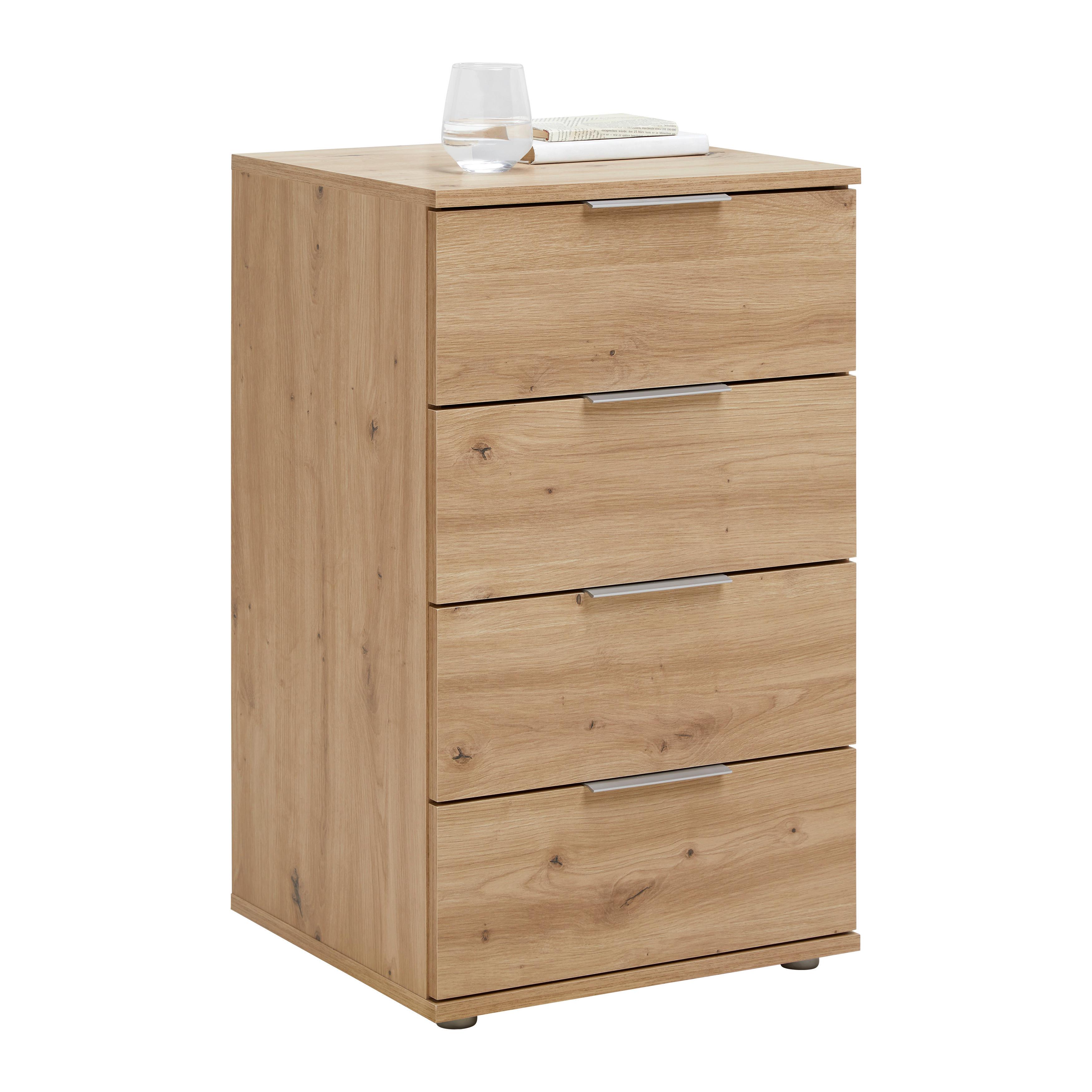 Nachtkästchen Cuatro Eiche Artisan - Silberfarben/Eiche Artisan, KONVENTIONELL, Holzwerkstoff/Kunststoff (46/79/42cm) - Modern Living