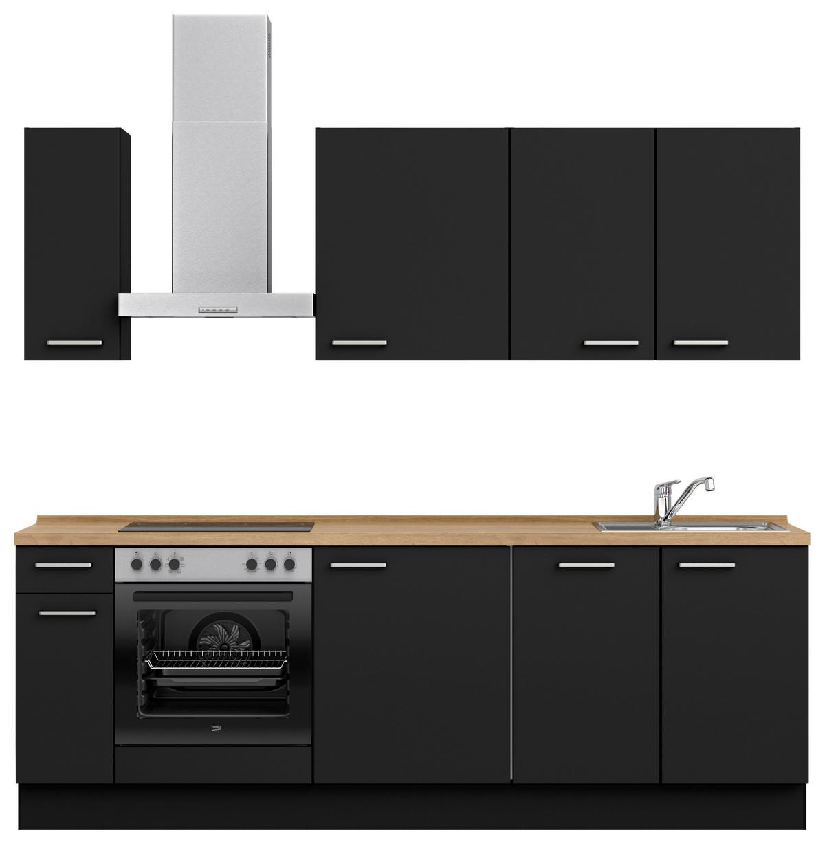 Küchenblock Touch Low m. Geräten Schwarz - Edelstahlfarben/Eichefarben, MODERN, Holzwerkstoff/Metall (240cm) - Nobilia