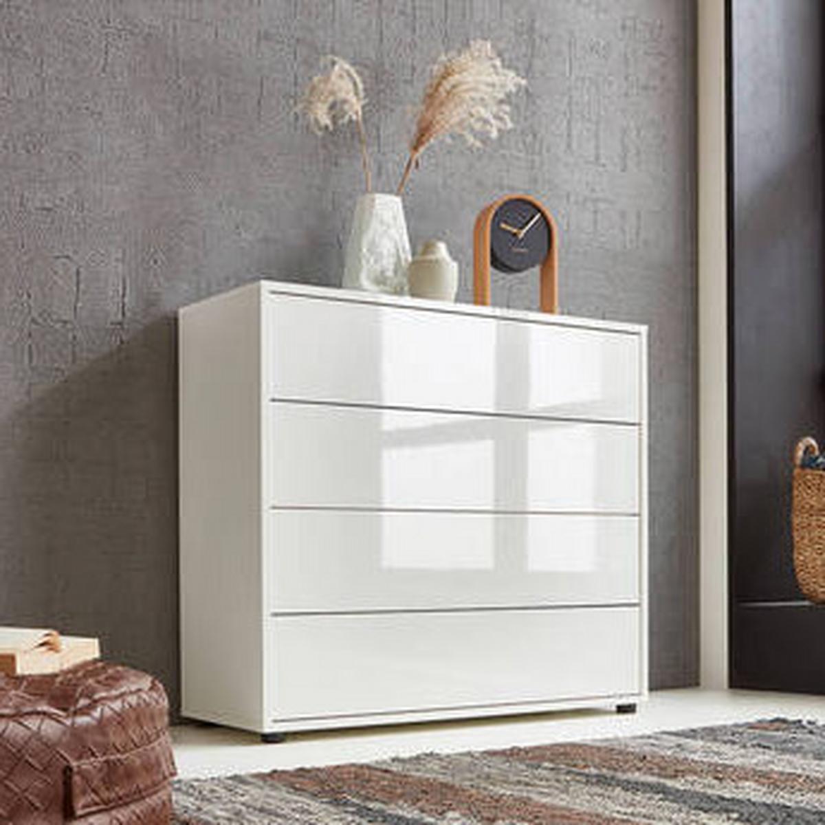 Kommode Mailand Typ 3 Weiß - Weiß Hochglanz/Schwarz, MODERN, Holzwerkstoff/Kunststoff (79/73/33cm) - MID.YOU