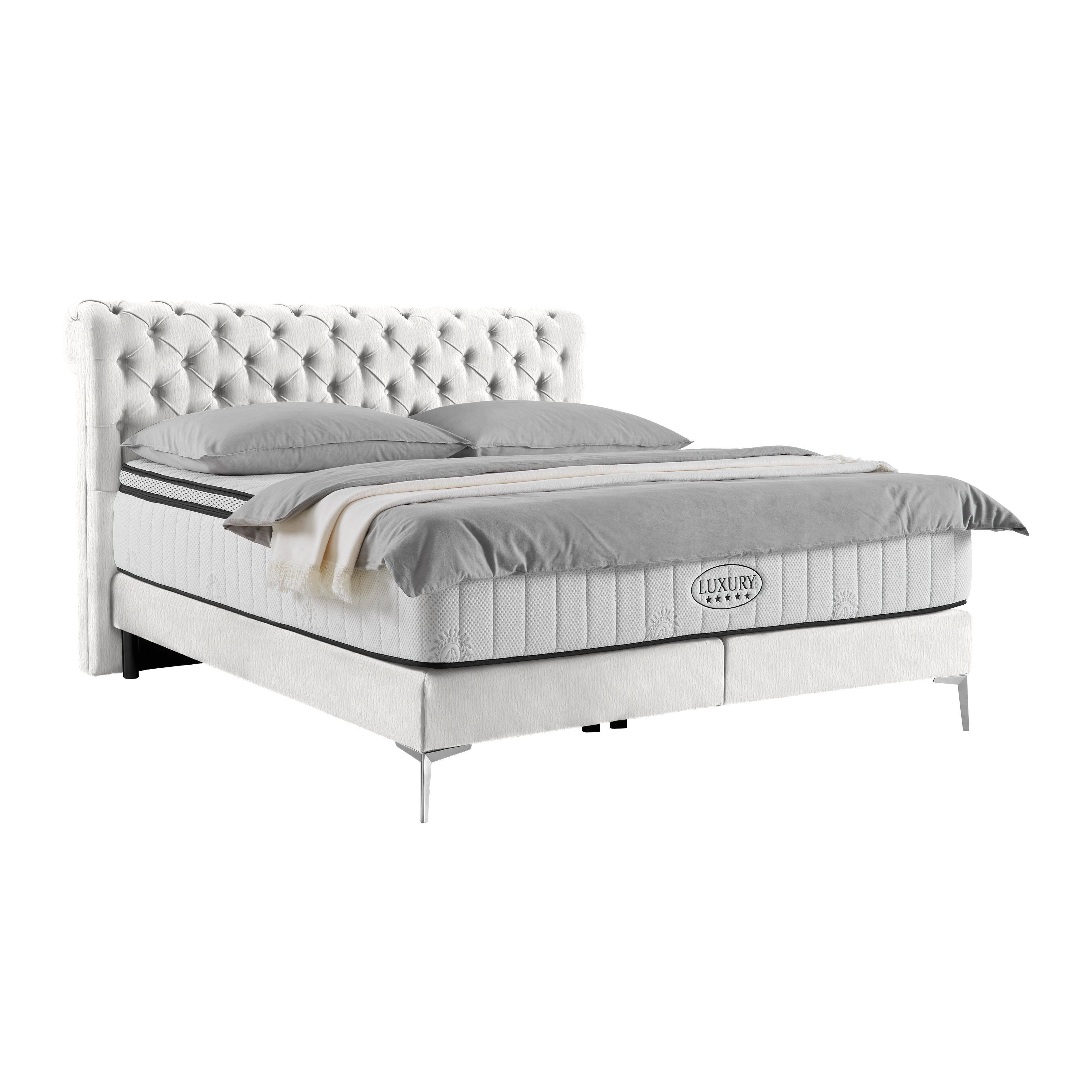 Boxspringbett Queen in Ecru ca. 180x200cm - Ecru/Chromfarben, KONVENTIONELL, Textil (180/200cm) - Premium Living