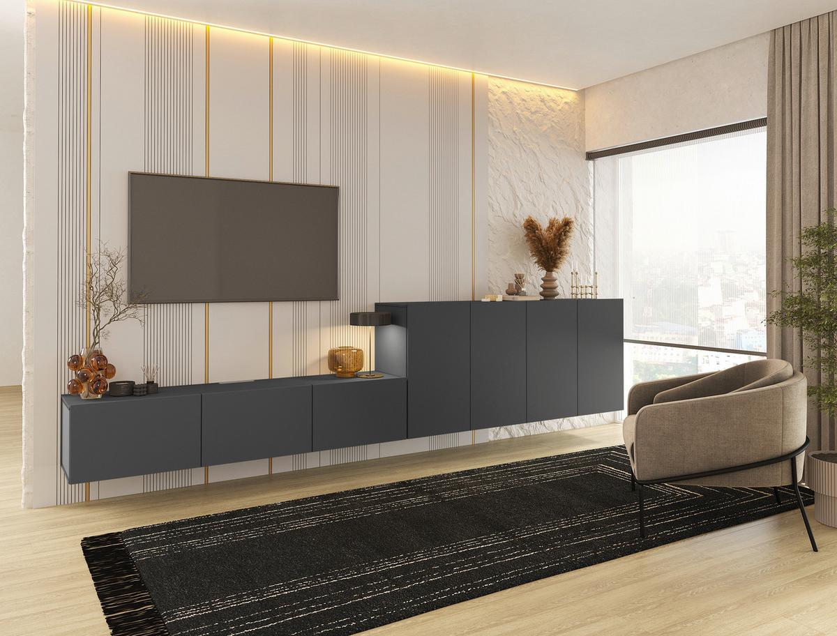 KOMODA NISKA NEWNIQ - antracytowy, Design, materiał drewnopochodny (180/36,7/42cm) - Hom`in