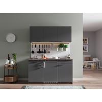 Miniküche Oliver mit Geräten ca. 150 cm Grau - Eichefarben/Alufarben, Basics, Holzwerkstoff/Kunststoff (150cm) - Respekta