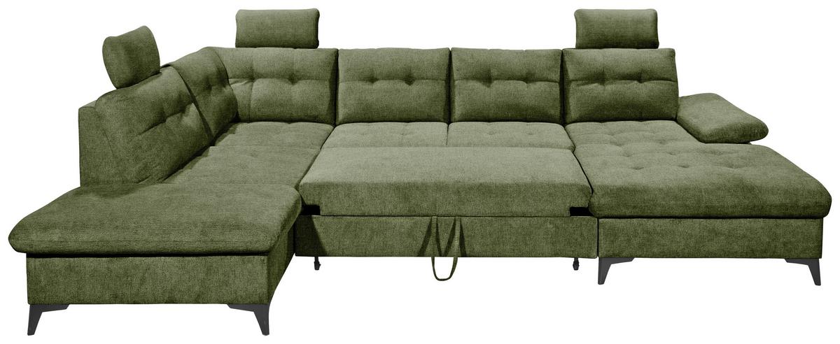 Wohnlandschaft Durban U ca. 218x324x170 cm Olivgrün - Schwarz/Olivgrün, KONVENTIONELL, Kunststoff/Textil (218/324/170cm) - MID.YOU