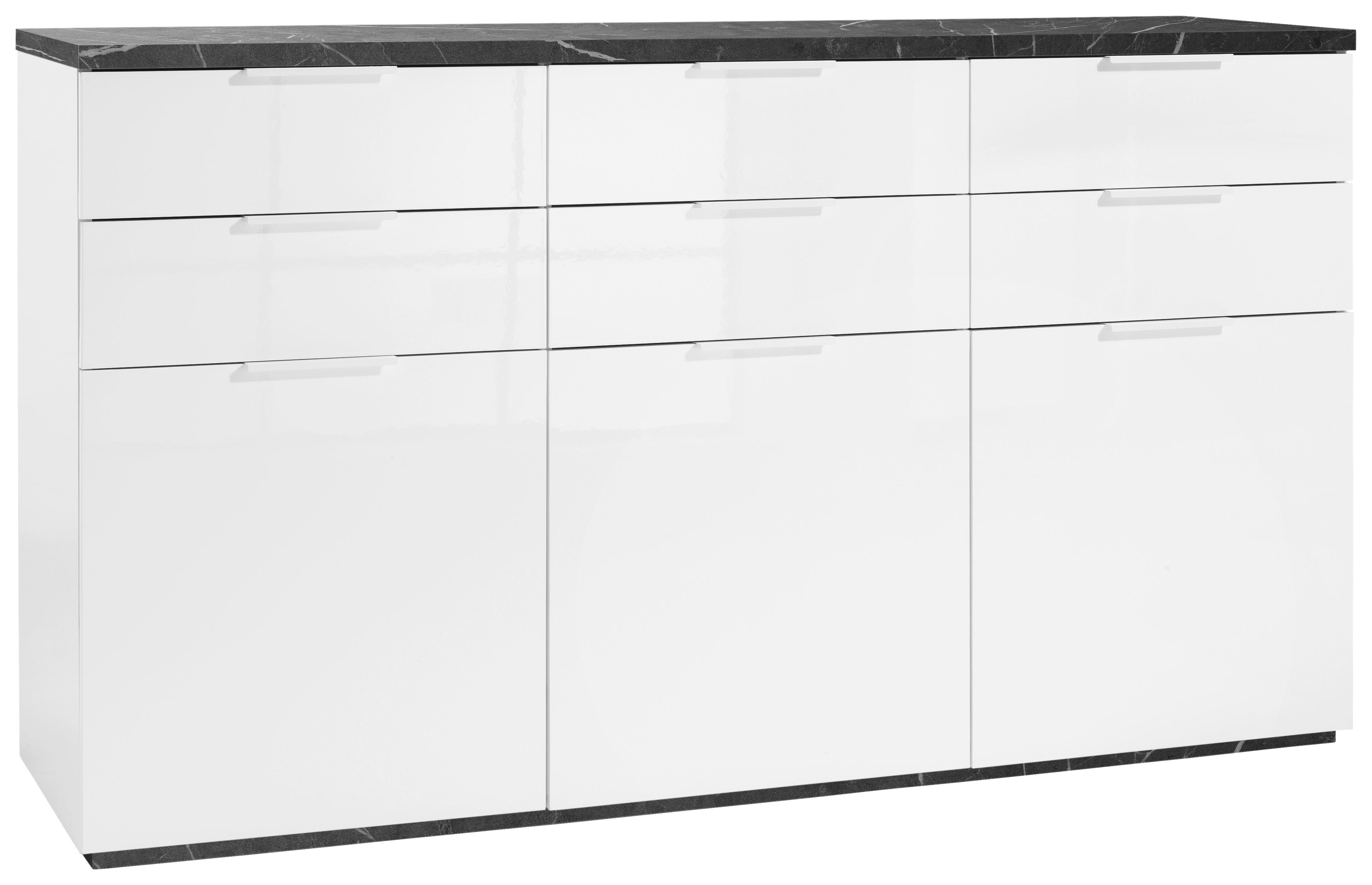 Sideboard Mundi Weiß HG/Anthrazit - Weiß Hochglanz/Anthrazit, MODERN, Holzwerkstoff (180/102/50cm) - Premium Living