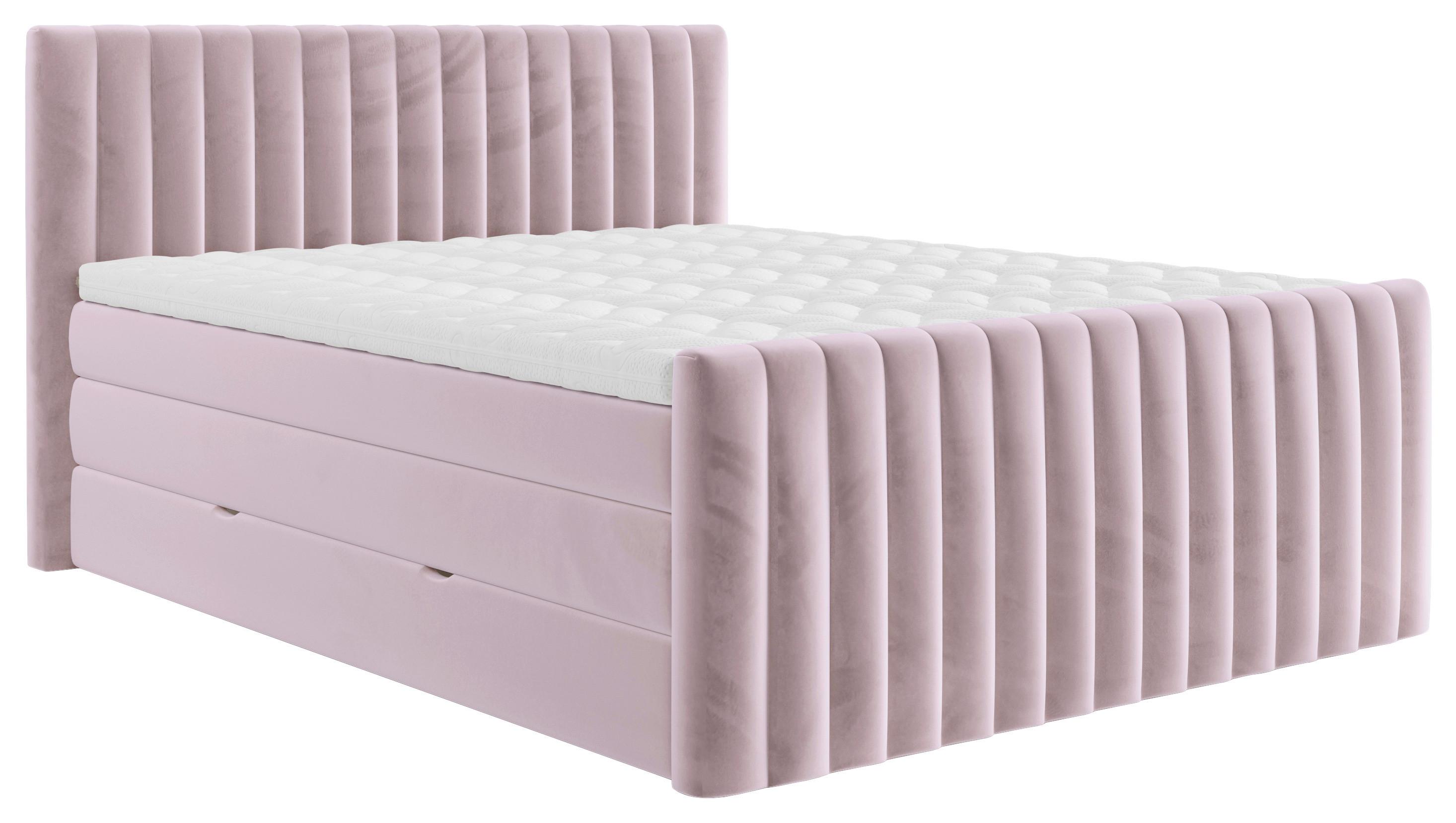Boxpspringbett Simon in Flieder ca. 180x200cm - Flieder/Schwarz, KONVENTIONELL, Holzwerkstoff/Kunststoff (180/200cm) - Premium Living