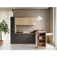 Küchenblock Ingrid m. Gerät Grau - Eichefarben/Alufarben, Design, Holzwerkstoff/Kunststoff (180cm) - Respekta