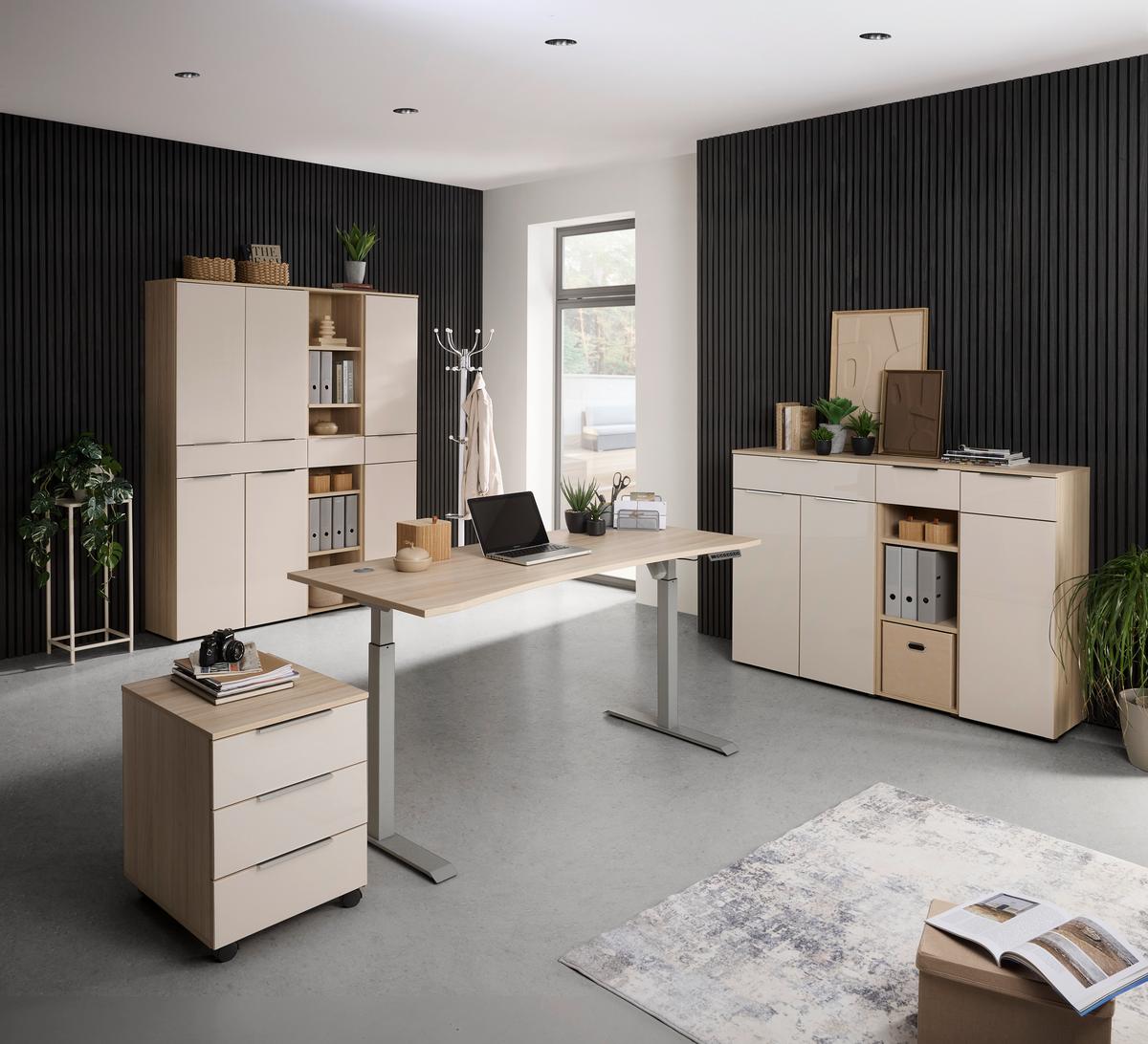 Schranksystem Siena Kaschmir/Eichefarben - Kaschmir/Chromfarben, MODERN, Holzwerkstoff/Metall (80/198/38cm) - Mömax