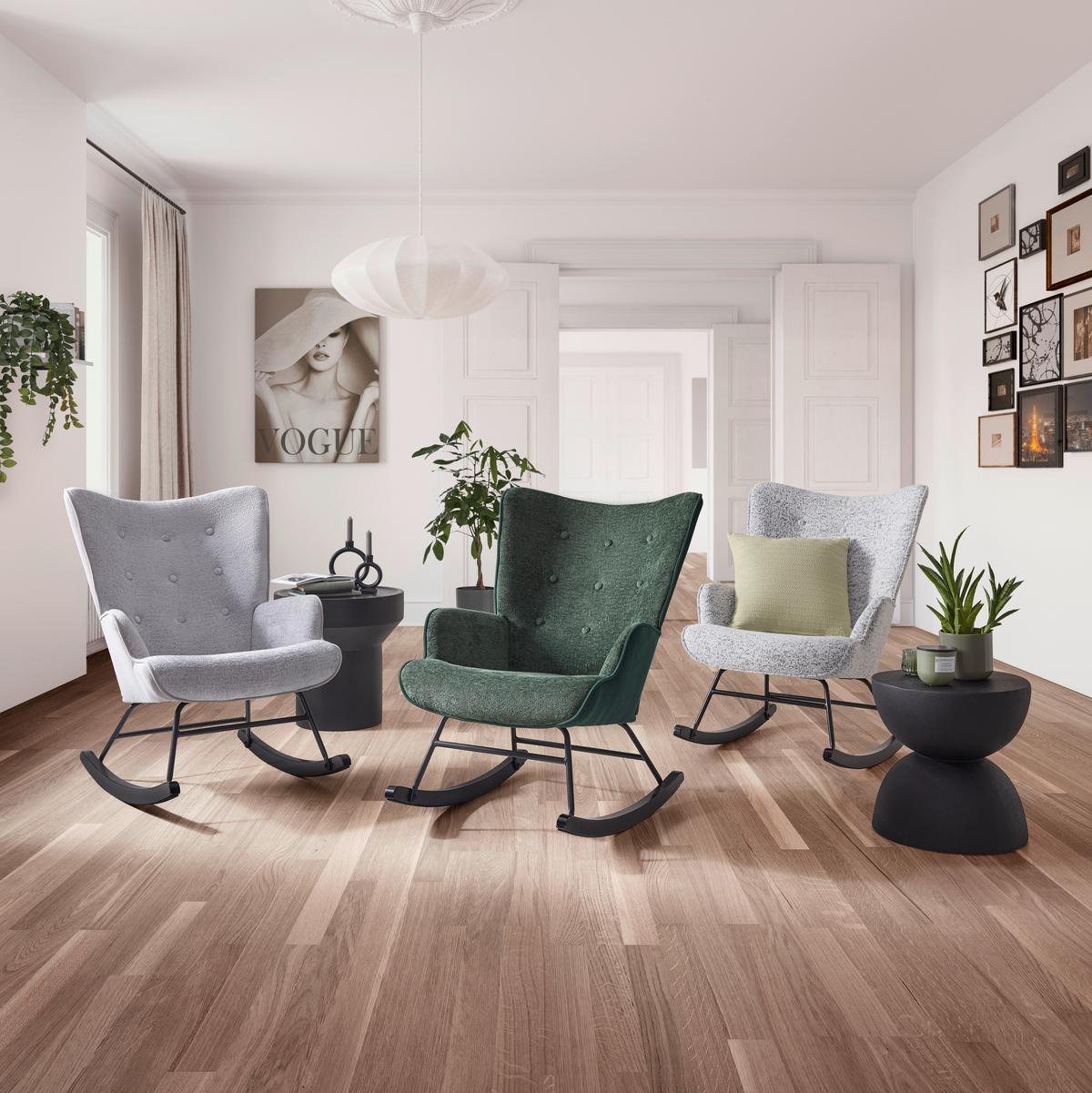 Schaukelstuhl Rock Grün/Schwarz - Schwarz/Grün, MODERN, Holz/Textil (66/90/77cm) - Mömax