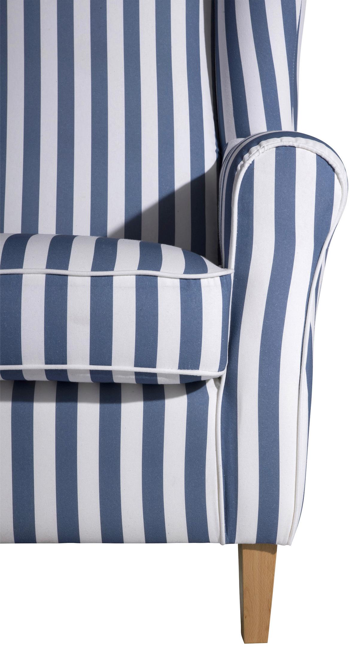 Ohrensessel ''Lorris'', Blau/Weiß - Blau/Eichefarben, KONVENTIONELL, Holz/Textil (77/103/86cm) - Max Winzer