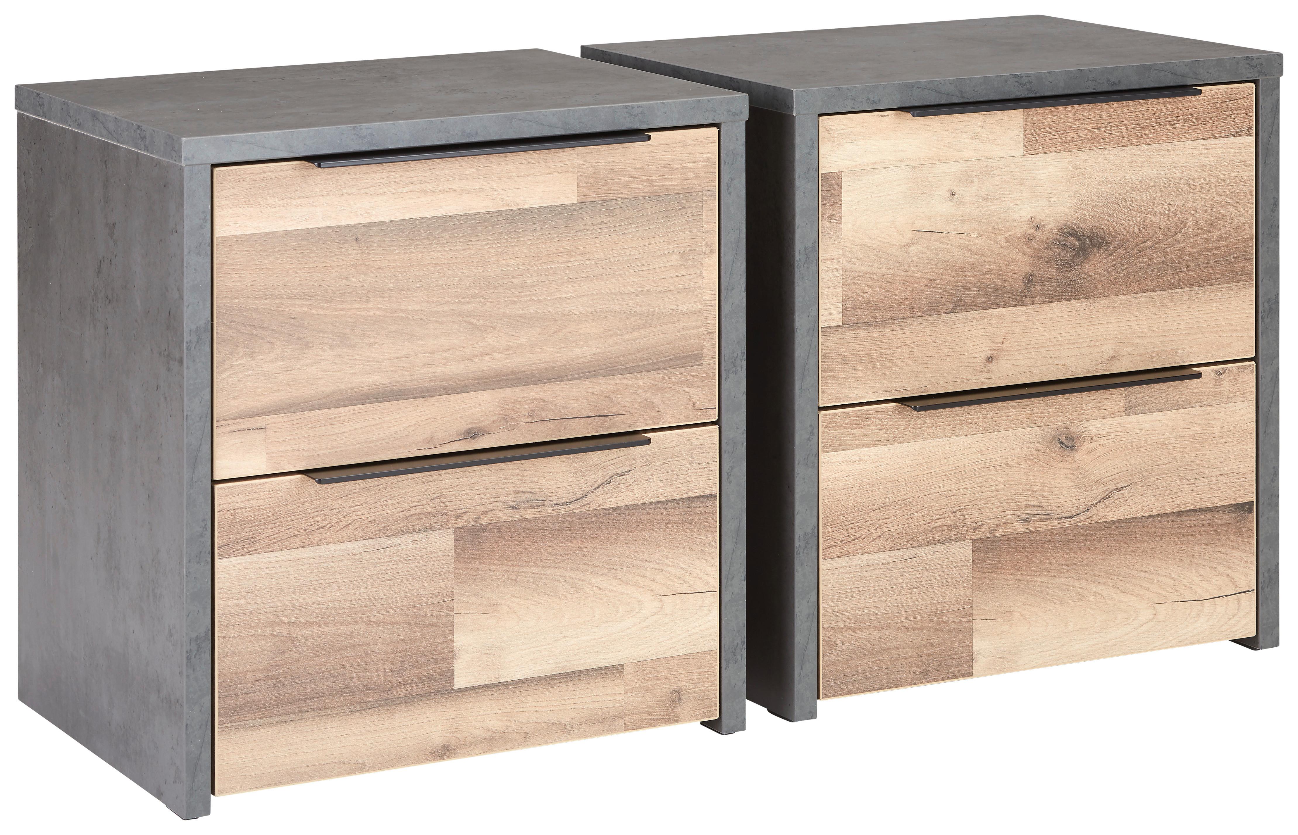 Nachtkästchenset in Eichefarben, 2-teilig - Eichefarben/Dunkelgrau, KONVENTIONELL, Holzwerkstoff/Kunststoff (49,8/53,6/39,7cm) - Modern Living