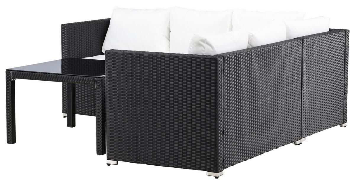 Loungegarnitur Kuba Schwarz/Weiß - Schwarz/Weiß, KONVENTIONELL, Glas/Kunststoff (59/180/64cm) - Gardenson
